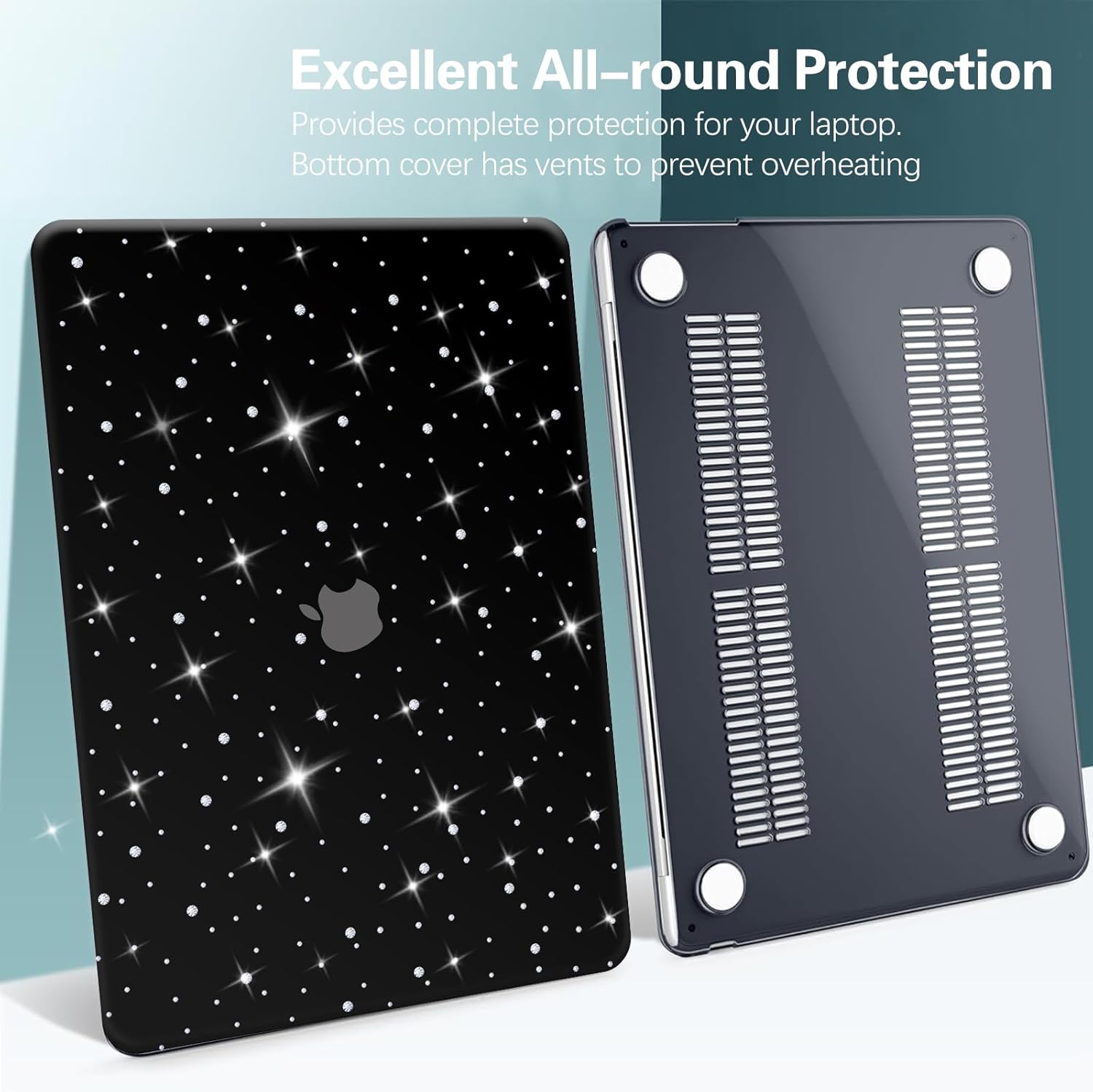 KEROM Diamond Case for MacBook Pro 13 inch 2024-2016 M2 M1 A2338 A2289 A2251 A2159 A1989 A1706 A1708, Luxury Bedazzled Bling Shiny Sparkle Glitter PU Leather Hard Shell Case & Keyboard Cover, Black - Image 5