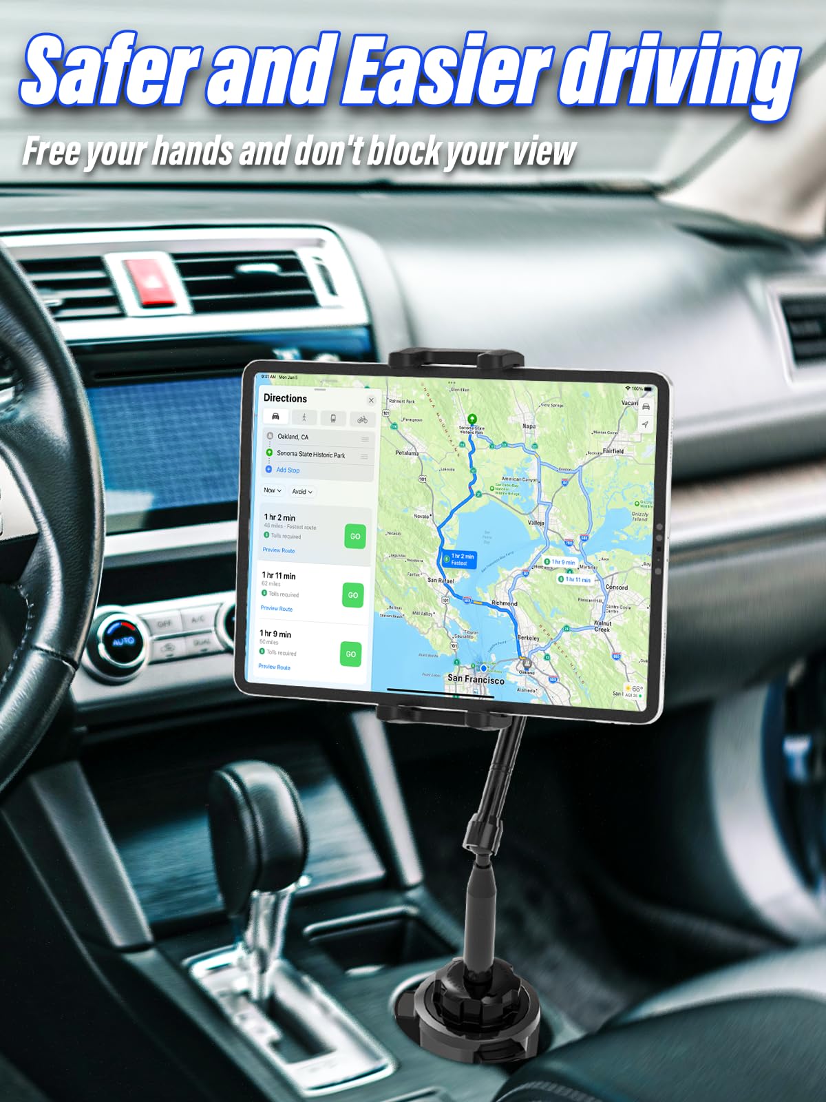 Metall Getränkehalter Auto Tablet Halterung Mit Einstellbar Metall Arm, PKW LKW Becherhalter Handyhalter für iPad Pro10.5, 11, 12.9, iPad Air Mini 6 5 4, Samsung, und Tablet mit 4.7-13 Zoll