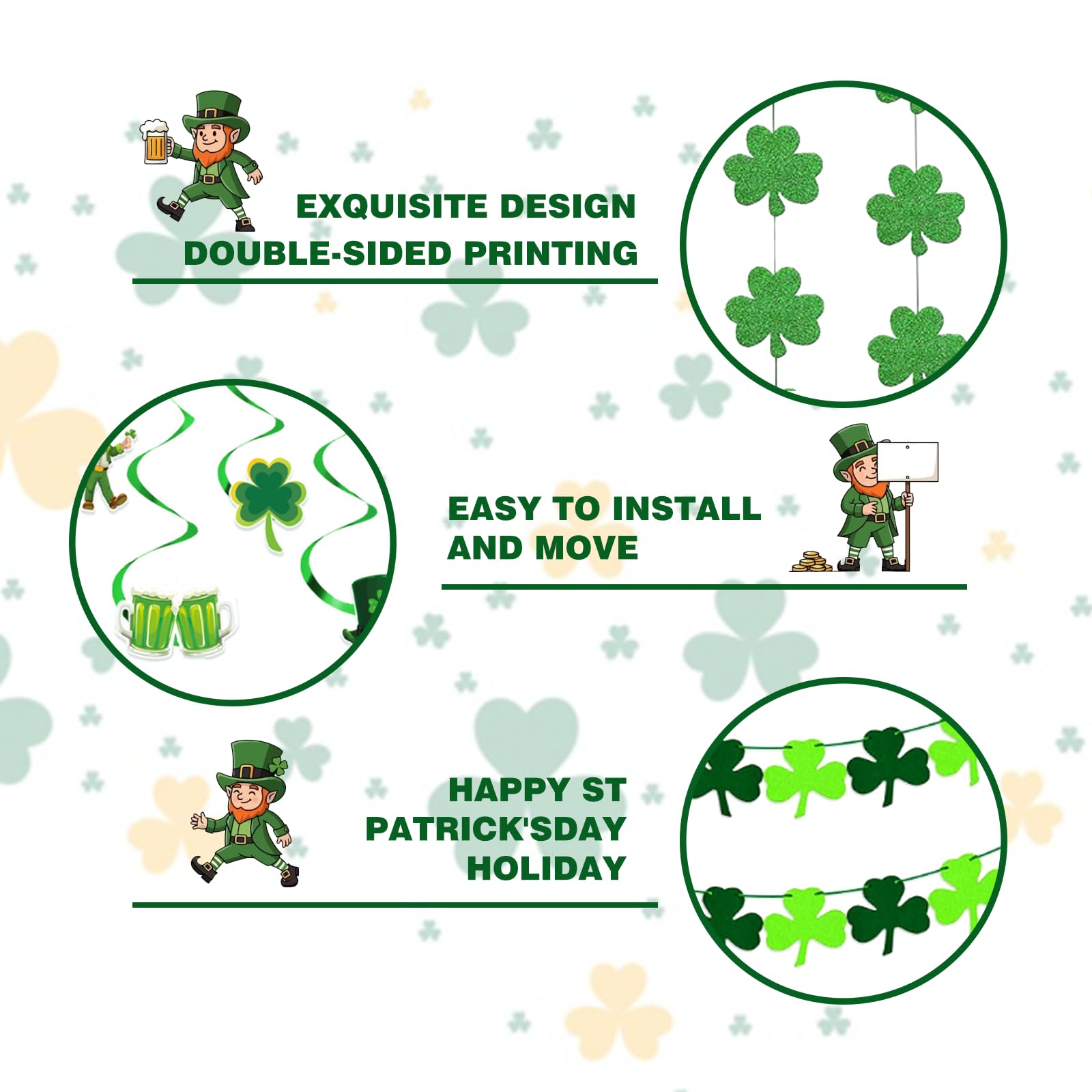 10pcs St Patrick's Day Decorations, Felt Shamrock Clover Garland Decorations St Patrick's Day Decor - Image 4