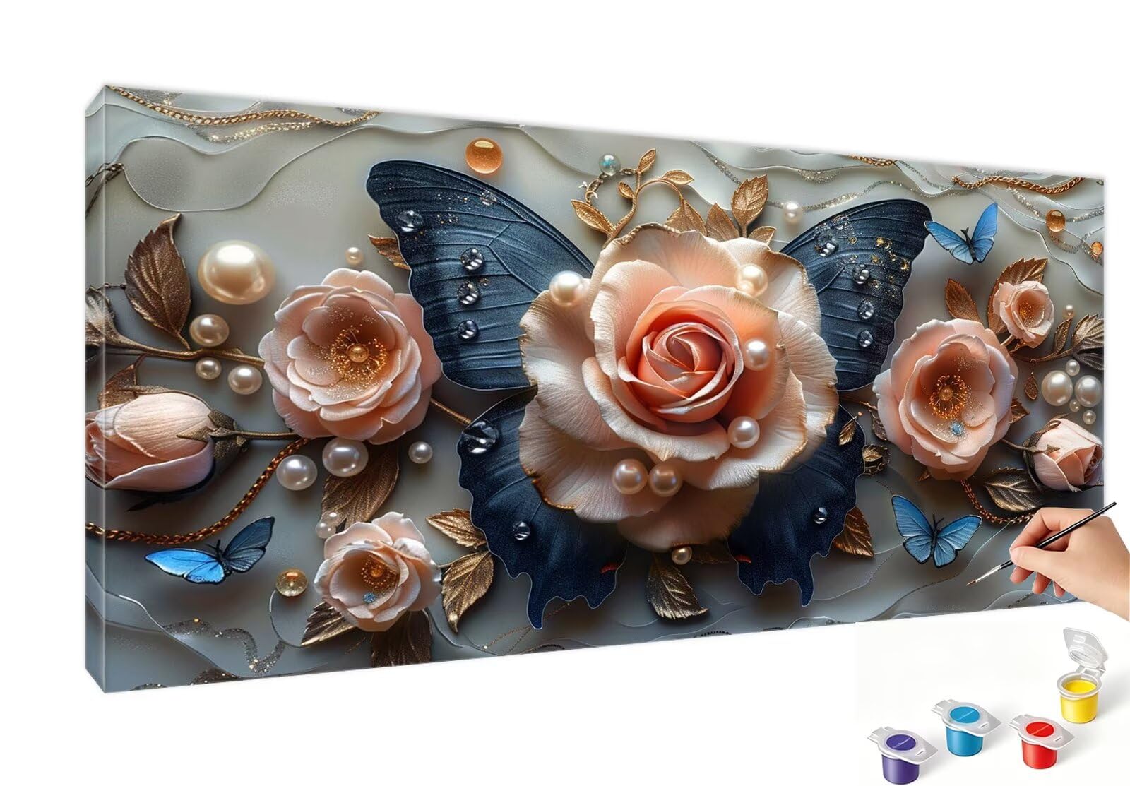 Malen Nach Zahlen XXL Rose Malen Nach Zahlen Erwachsene Orange Farbe 80x160cm, Ohne Rahmen, DIY Paint by Numbers Set mit Acrylfarben und Pinseln, Knitterfreie Leinwand, Home Wand Deko, Geschenk RB-570