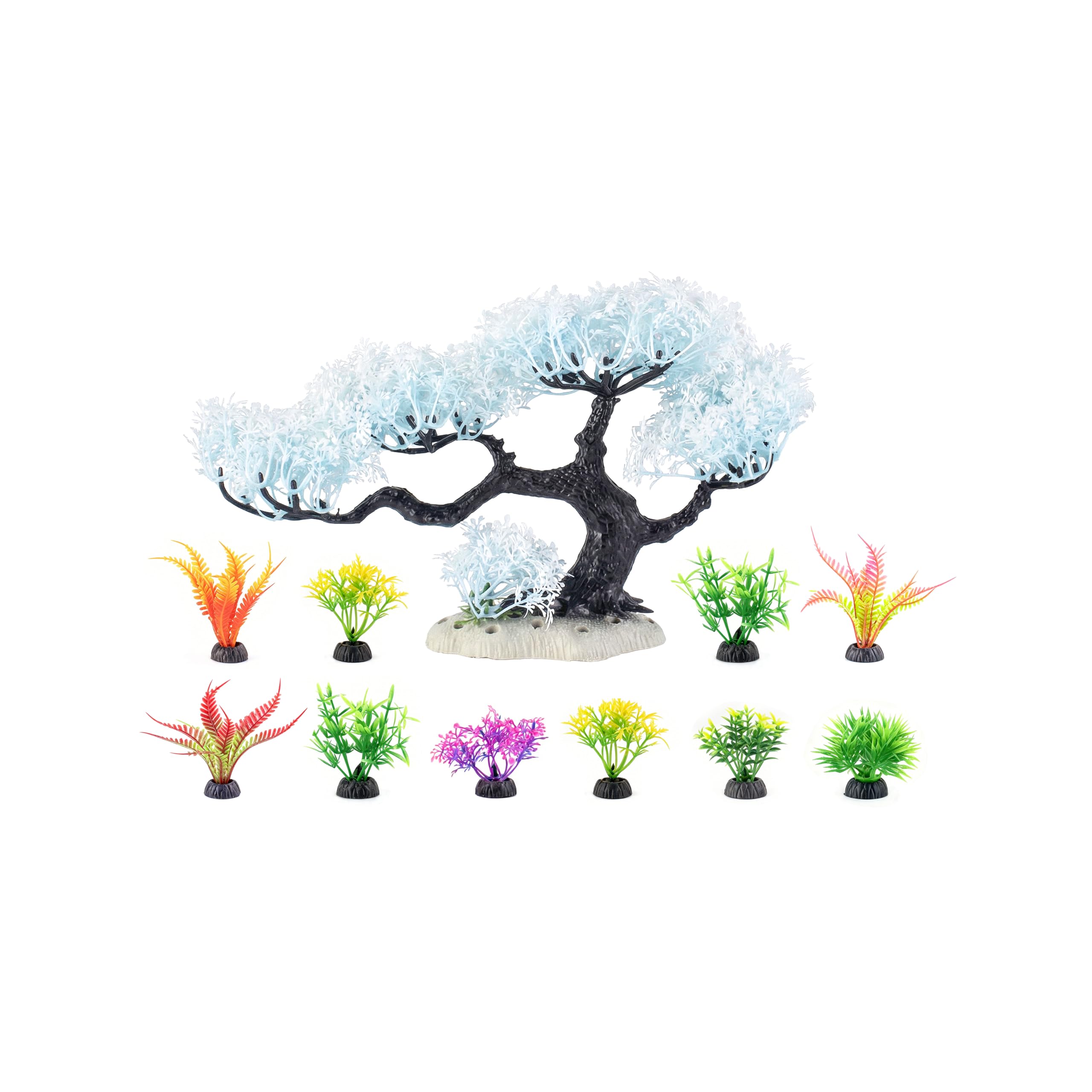 10PCS Artificial Aquarium Plant Blue Tree Set, Realistic Plastic Fish Tank Decorations, Safe for Betta Goldfish Shrimp, Low-Maintenance Aquascaping for Freshwater & Saltwater Tanks (Set 3 - White)