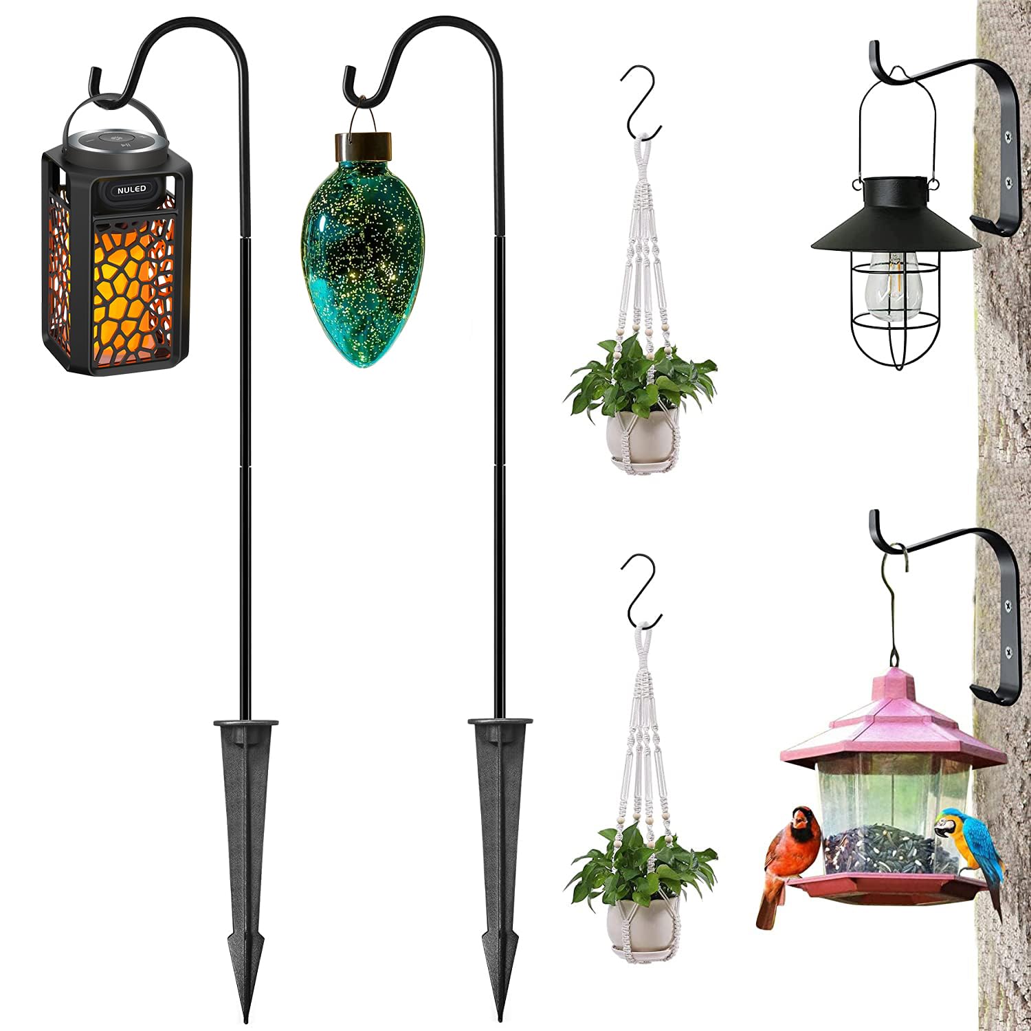 NUNET Shepherds Hook Bird Feeder Pole Plant Hangers Aluminum 33