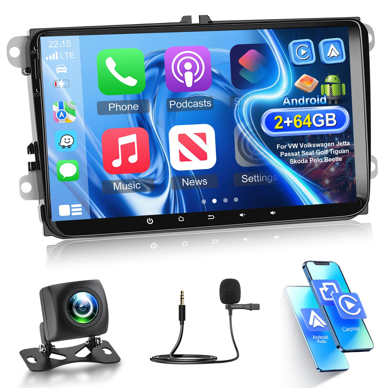 Radio de Coche para VW Volkswagen Jetta Passat Seat Golf Tiguan Skoda Polo