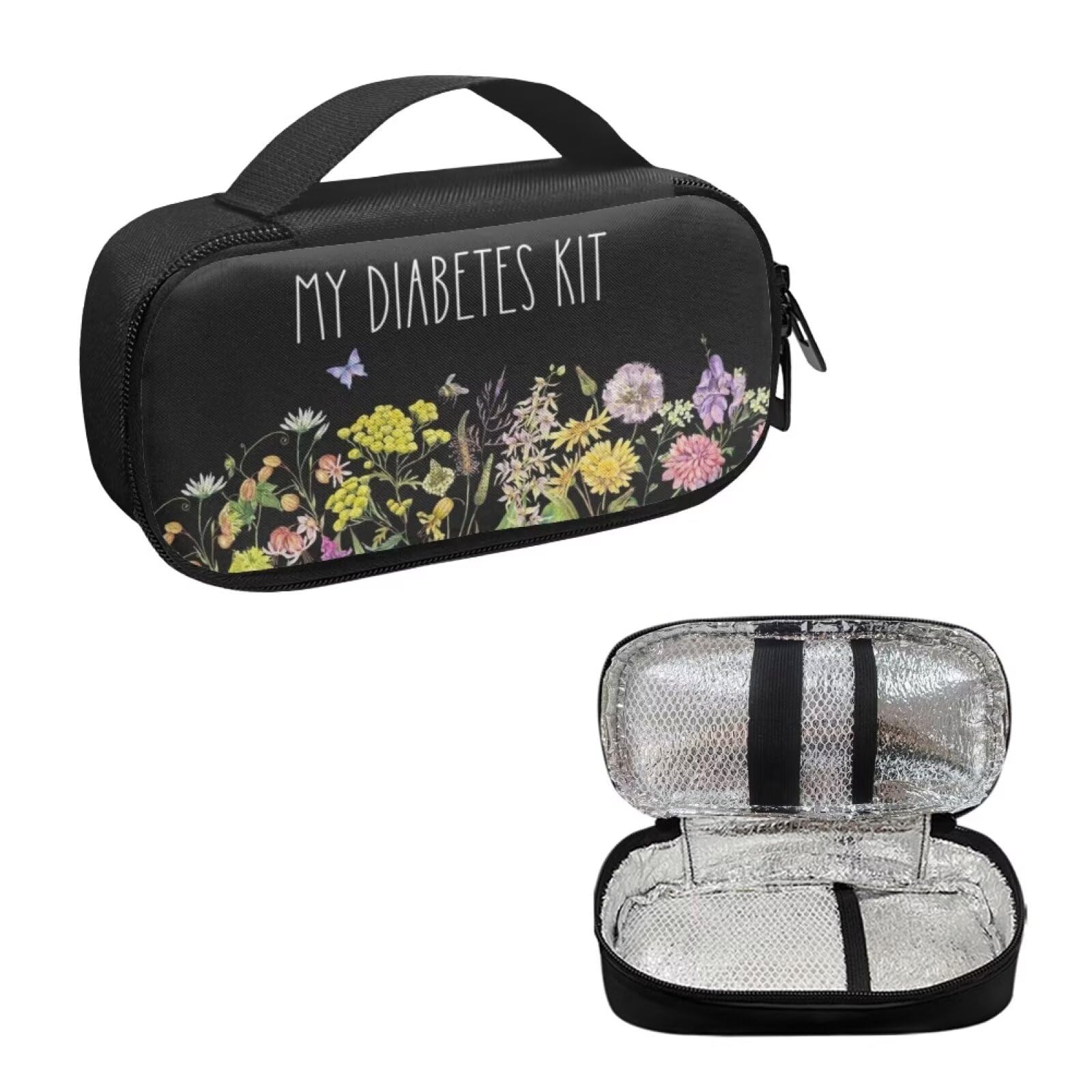 Tuoxiukan Butterfly Flower Insulin Cooler for Diabetic Travel Case, Waterproof Medication Pen Insulated Cooling Bag Portable Diabetic Insulated Organizer, My Diabetes Kit