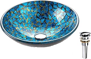 Hyacin Series Round Tempered Mosaic Deco Glass Vessel Bathroom Sink in S...
