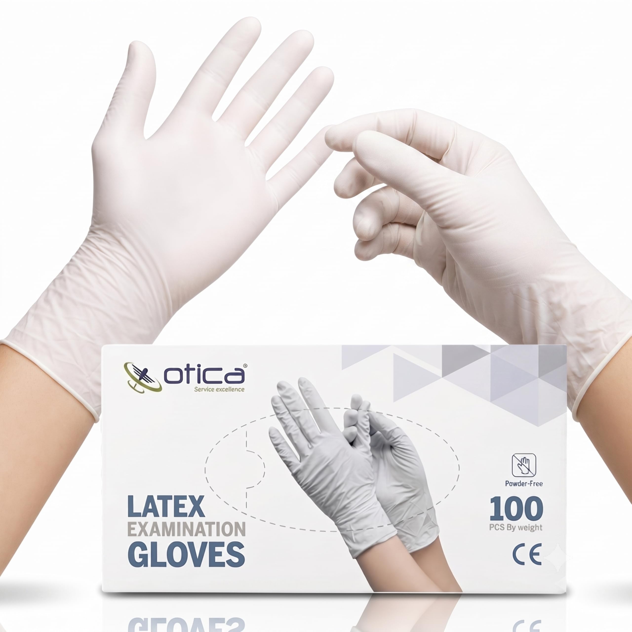 OTICA Latex Hand Gloves|100 pcs|Medical Grade 4gm|White|Food Grade|Ce Approved|Non Sterile|Medical Examination|All-Purpose|Powdered|Cleaning|Examination Gloves Pack of 100 (Large)-image-4