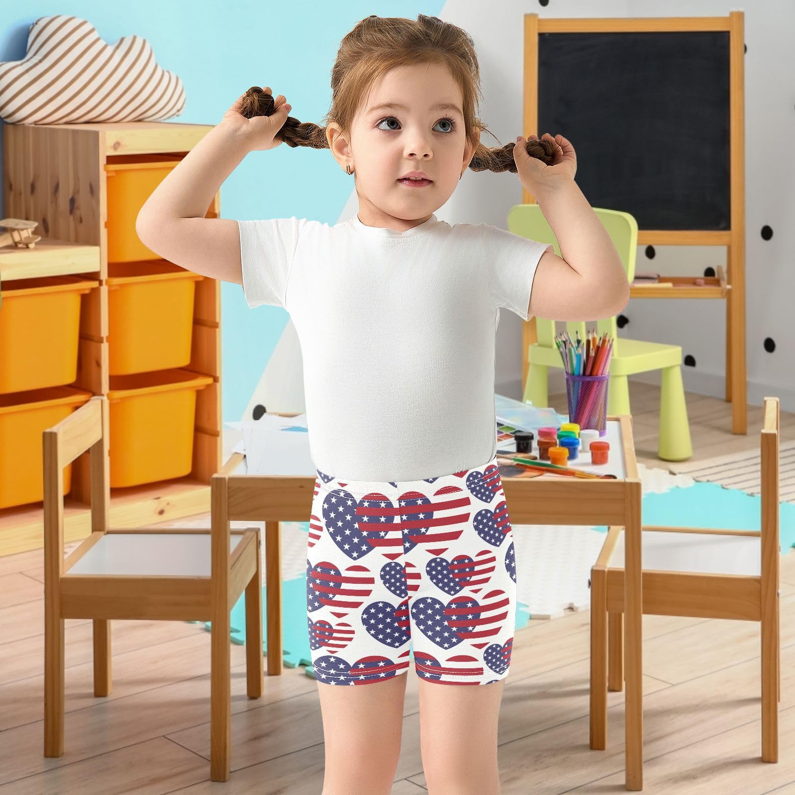 Dallonan Girls Dance Shorts, Toddler Biker Shorts Cartwheel Under Dress Heart Flag Kids Biking Clothes 4-10Y Multi