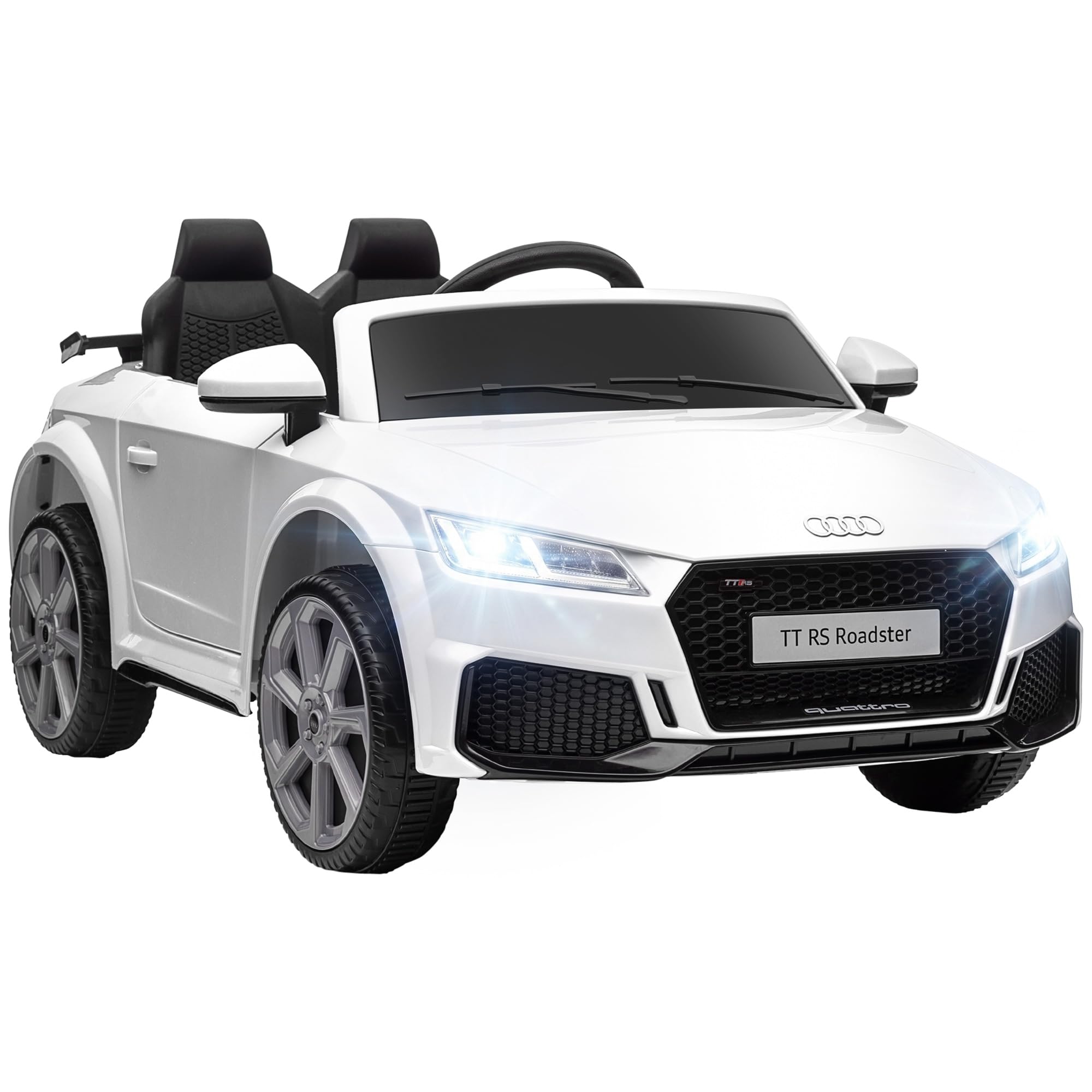 HOMCOM Coche Eléctrico para Niños de 3+ Años Audi TT Eléctrico Infantil 12V con Velocidad 3 km/​h Mando a Distancia Música Luces Doble Apertura de Puerta 102x60x44 cm Blanco