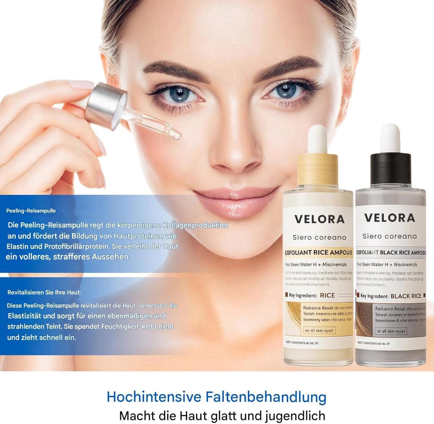 Velora Siero Coreano Esfoliante al Riso, 2026 Estratto Naturale, Ridurre i Pori e Idratare Profondamente per Tutti i Tipi di Pelle, 80ml*2 Pack