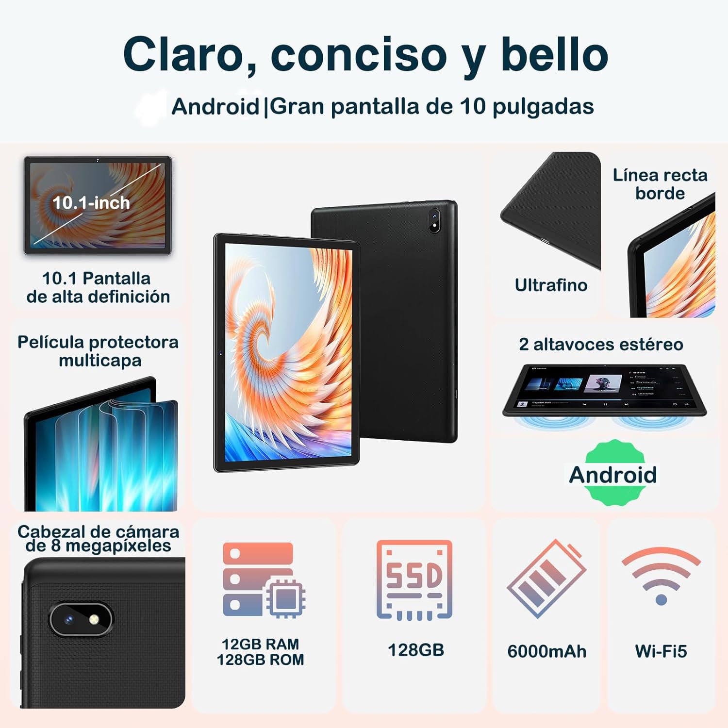 Tablet da 11 pollici Android 14, 24GB RAM+256GB ROM/TF 2TB, 8-Core 2.0GHz, Batteria 8000mAh, UFS 2.2 Flash, BT5.0, 13+5MP, Widevine L1, Grigio