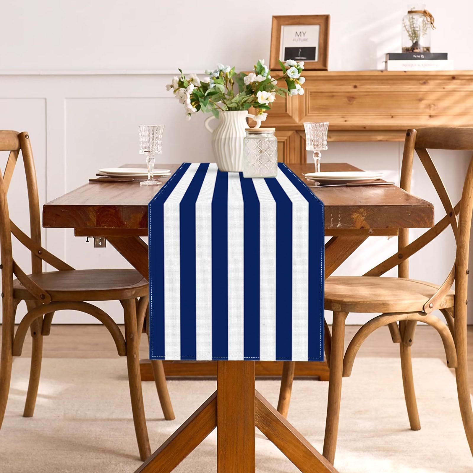 Blue Batik Stripe Table Runner, Batik Table Runner, 16"x72" Cotton