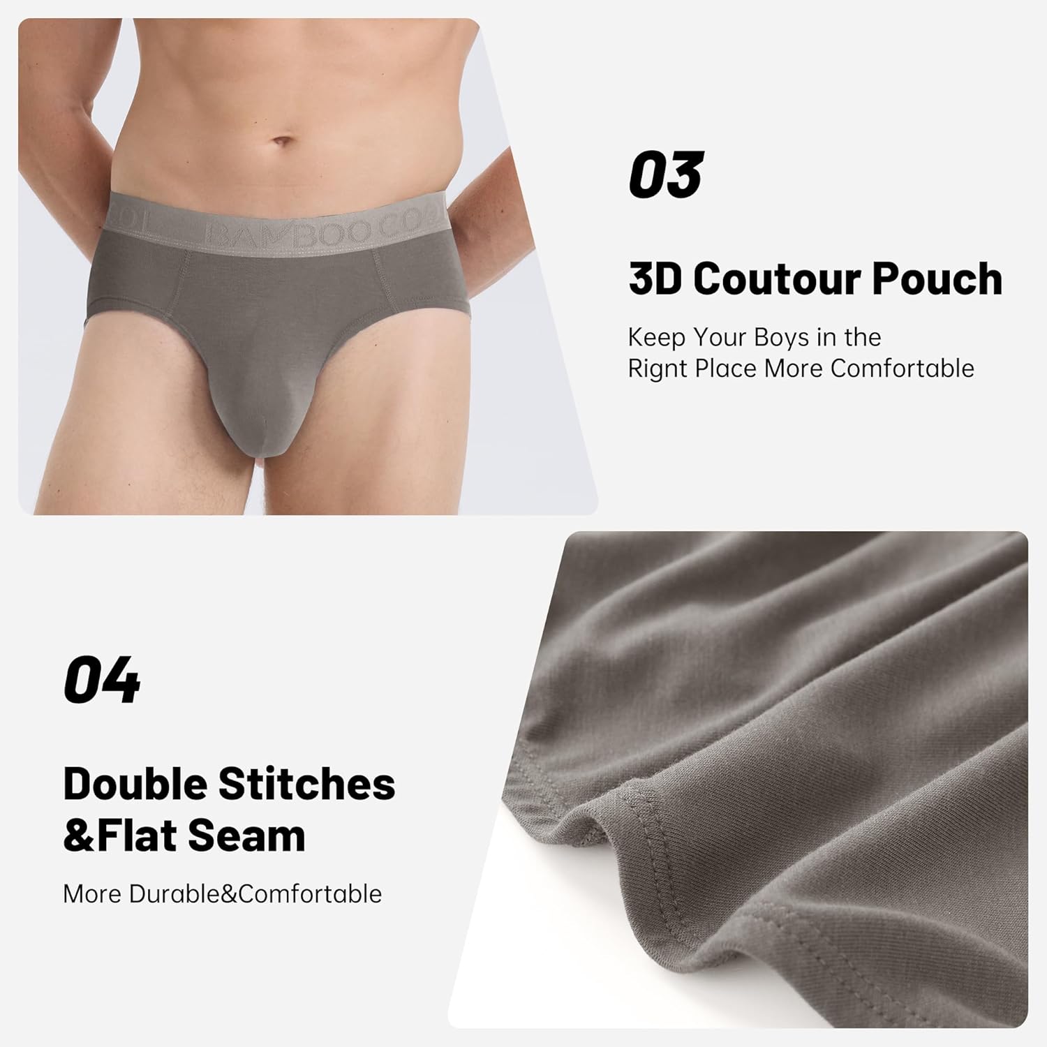 BAMBOO COOL Men's Underwear Briefs No-Roll Waistband Underwear Breathable Briefs with 3D Pouch Tagless Panties for Men - Image 3