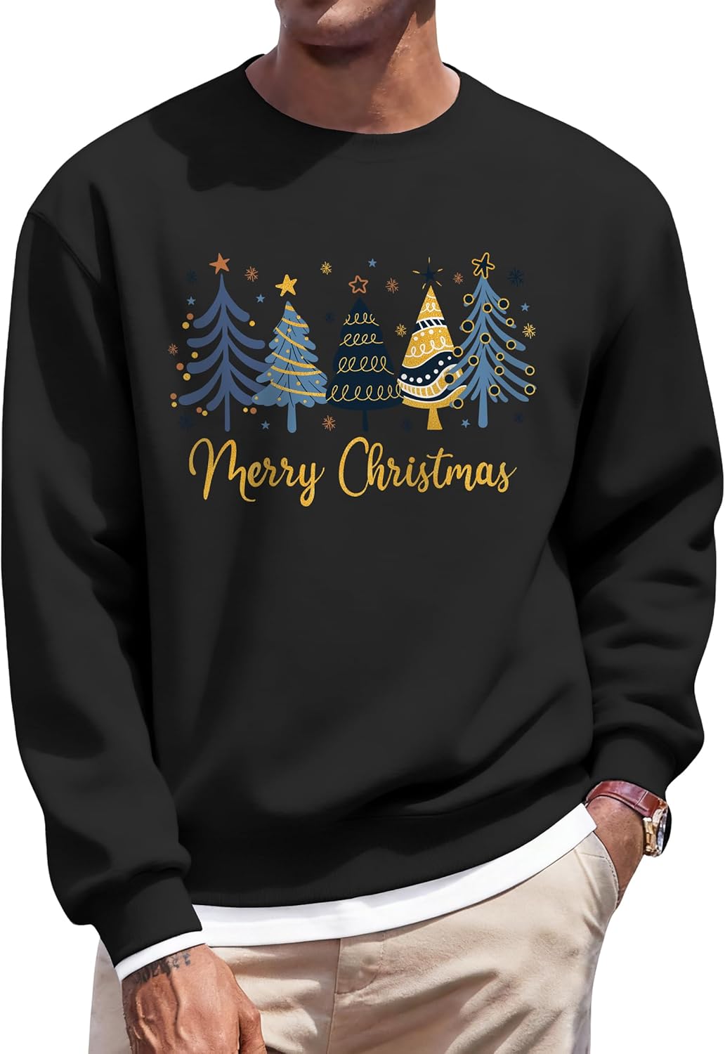 ELDPS Mens Christmas Sweatshirt: Merry Christmas Sweatshirt Christmas Tree Graphic Sweater Xmas Holiday Pullover Tops