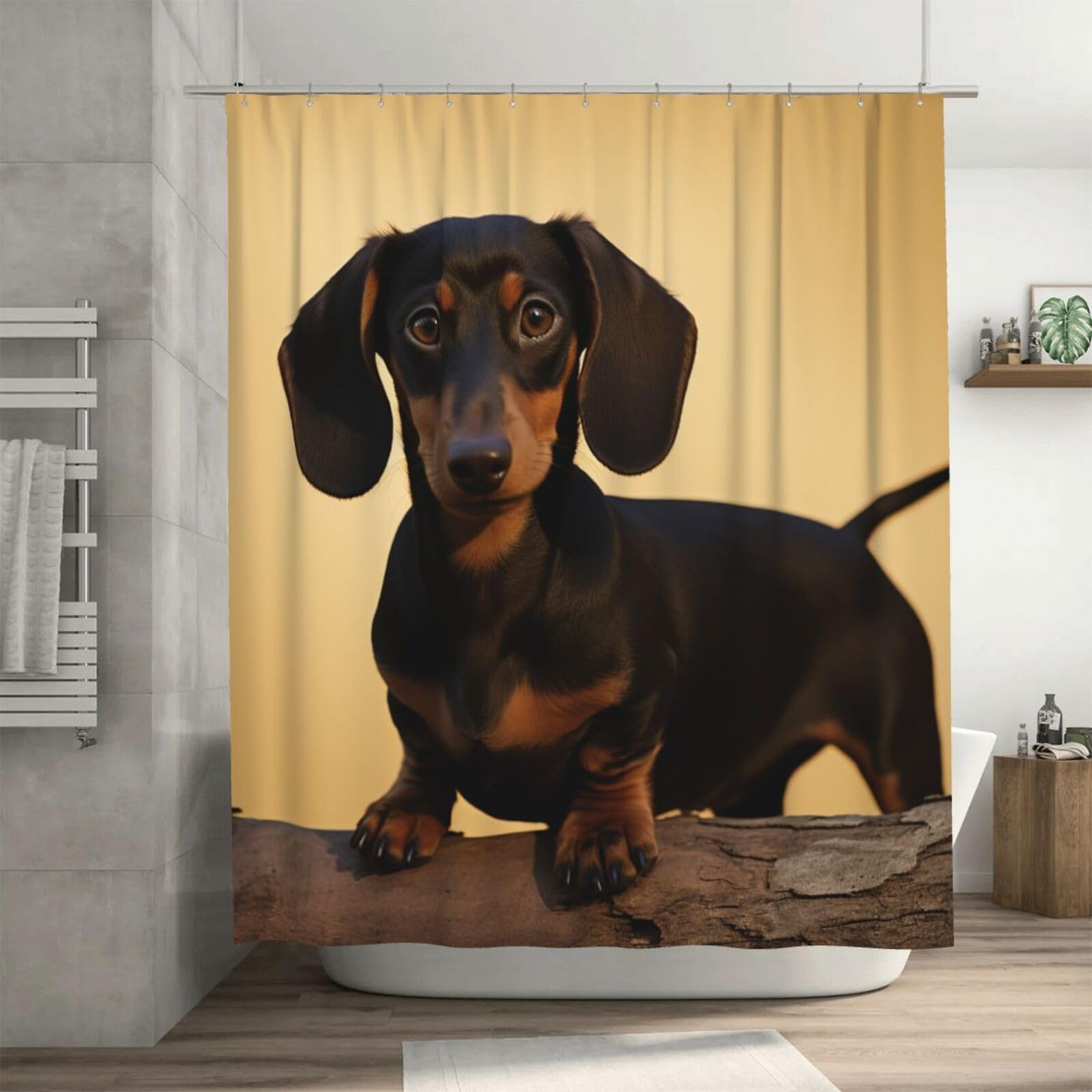 Rideau de douche anti éclaboussures teckel en tissu épais lavable 182x182cm avec anneaux