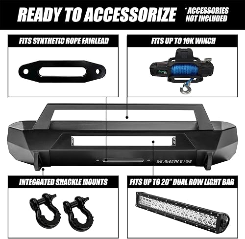Miniatura 5 de Magnum - Cabrestante de parachoques delantero estilo RT, color negro, compatible con Tacoma 2016-2023