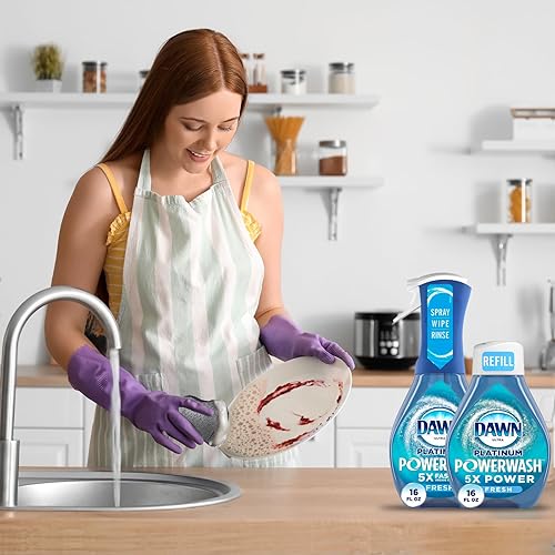 Miniatura 2 de Dawn Powerwash - Jabón para platos platino en aerosol, aroma fresco + 1 repuesto Dawn Powerwash, 16 onzas líquidas cada una con 6 esponjas multiusos