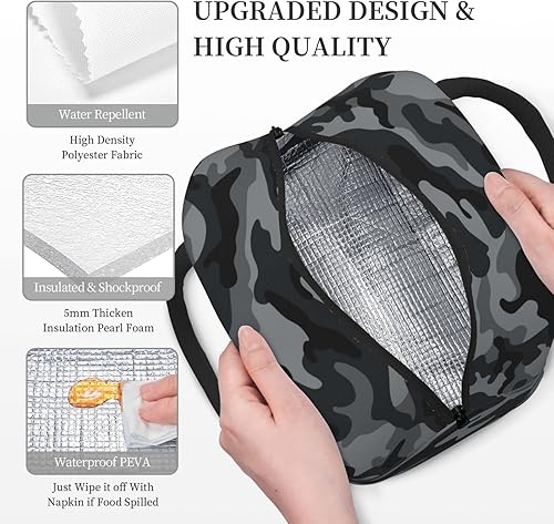 Miniatura 4 de Duduho Bolsa de almuerzo de camuflaje grande bolsa de mano militar camuflaje reutilizable lonchera contenedor para mujeres hombres escuela oficina