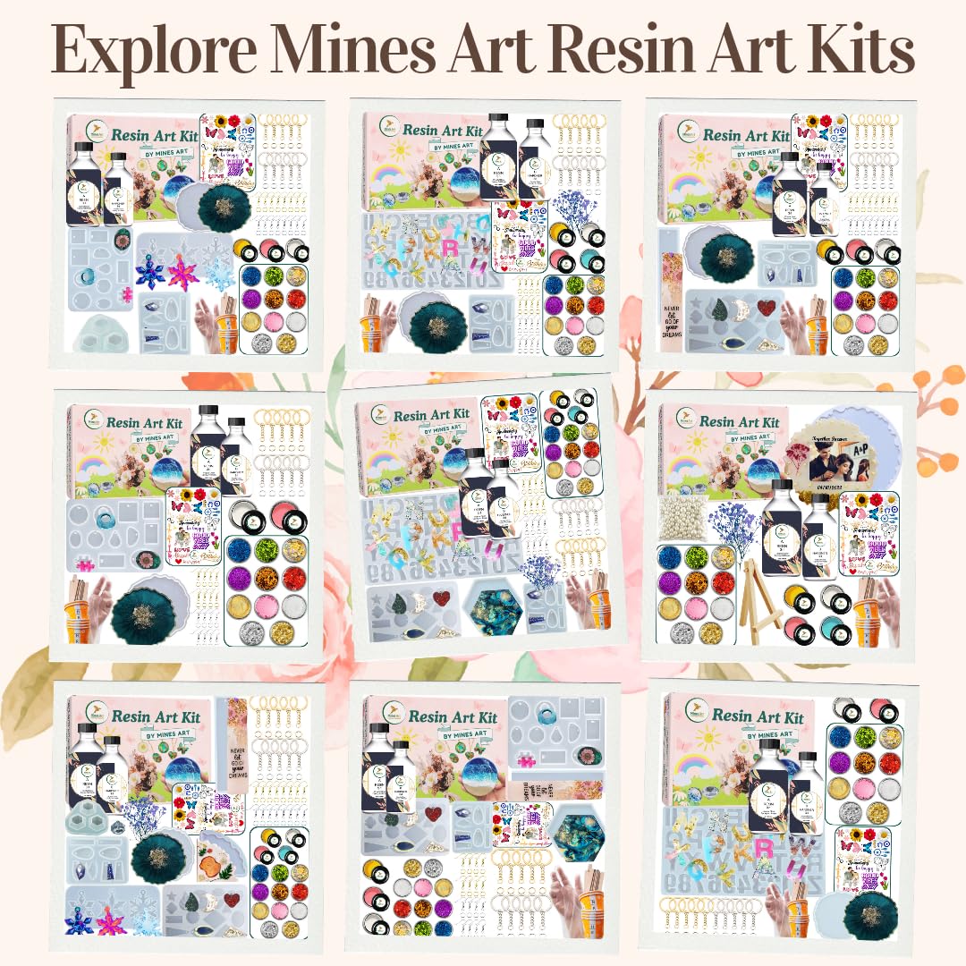 Mines Art Resin Art Kit with Moulds – Complete Resin Jewellery Making Kit for Keychains & Earrings – 200g 3:1 Epoxy Resin, 3 Glitter Colors, 3 Mica, 2 Pigments, Gold & Silver Flakes & More - (MRA - 123) 4