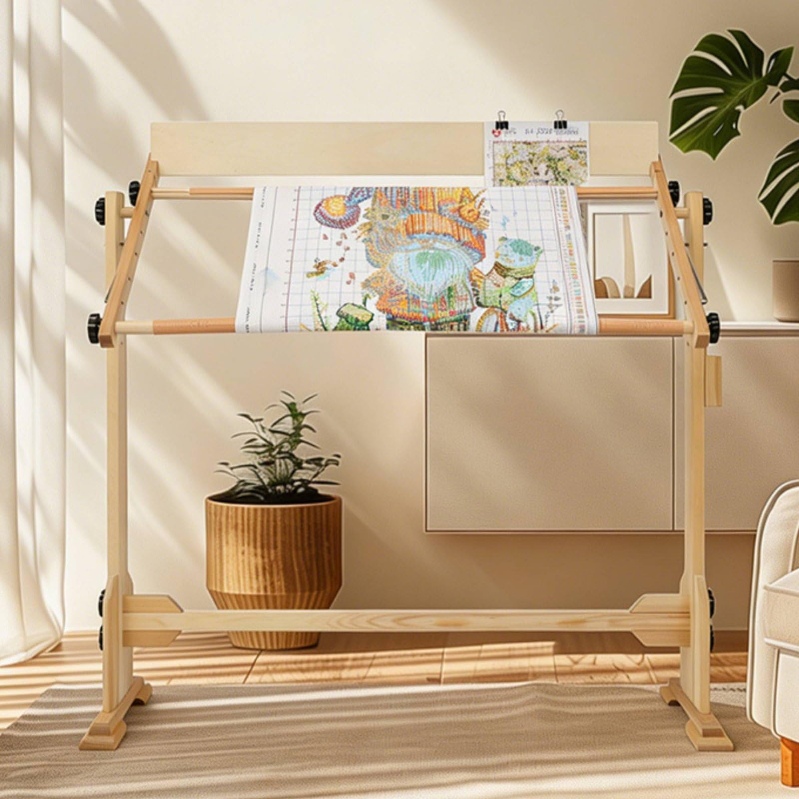 LOVIVER Stickständer Kreuzstichrahmen Stickrahmen Stickgestell Handarbeitsständer aus Holz Stabiler Einstellbarer Breite Und für Präzises Sticken Und Längere Sitzungen für Hobby Zuhause Werkraum