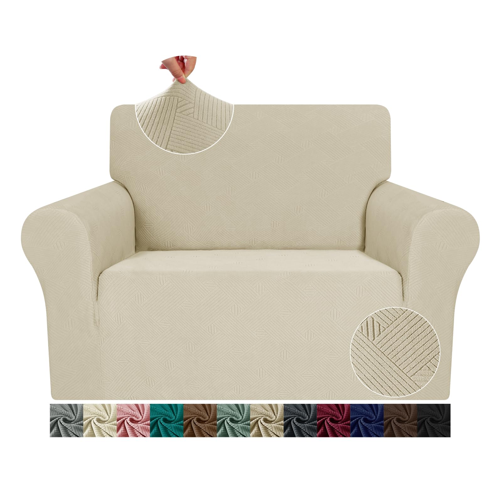 JIVINER Chair Cover for Living Room, 1 Piece Armchair Sofa Slipcovers Stretch Pet Friendly Couch Furniture Protector Covers with Elastic Bottom (Chair, Khaki)