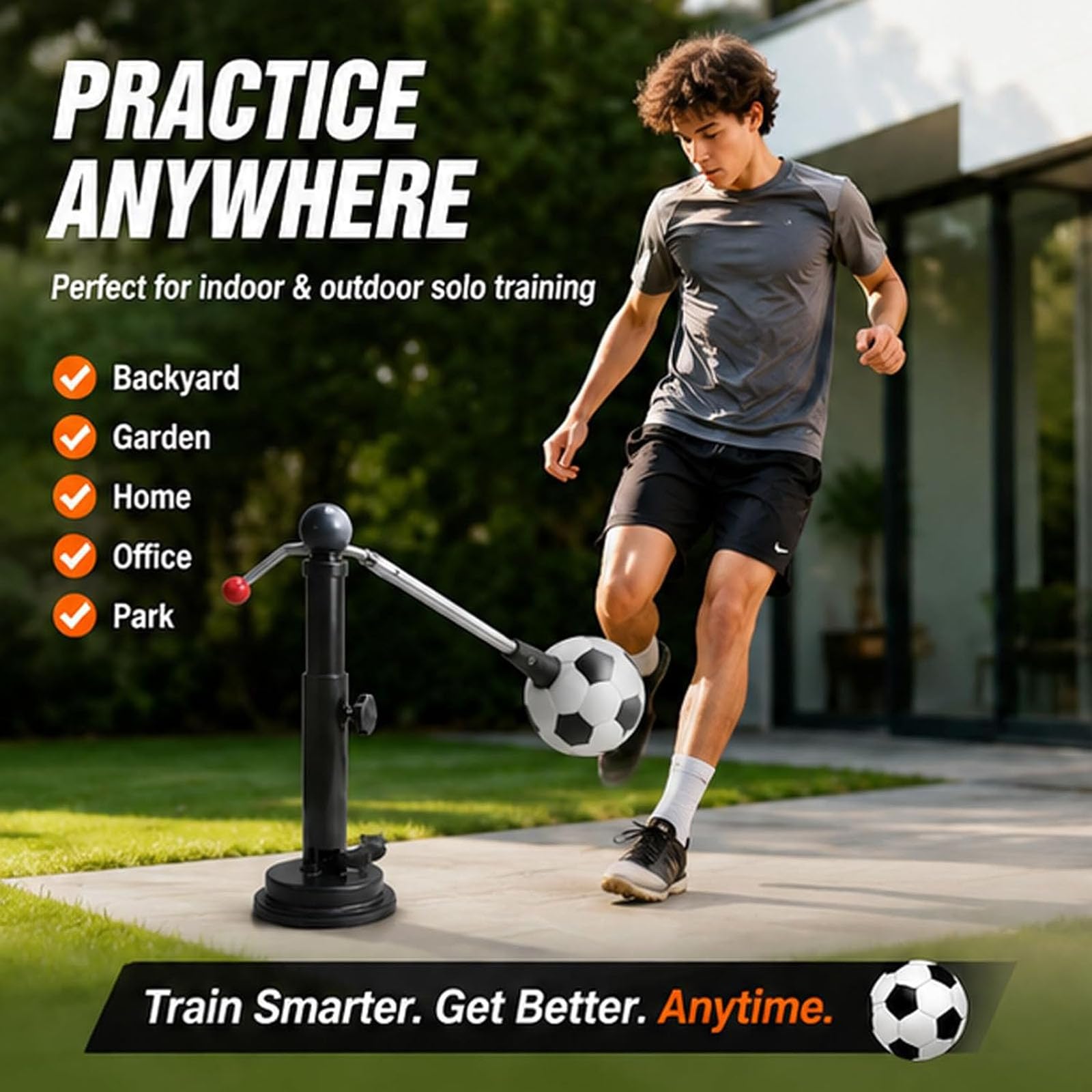 Allenatore di calcio singolo con rotazione a 360°, Iron PU 42 cm | Auxilio di allenamento regolabile per il controllo della palla, attrezzature di allenamento per l'agilità, per dribbling