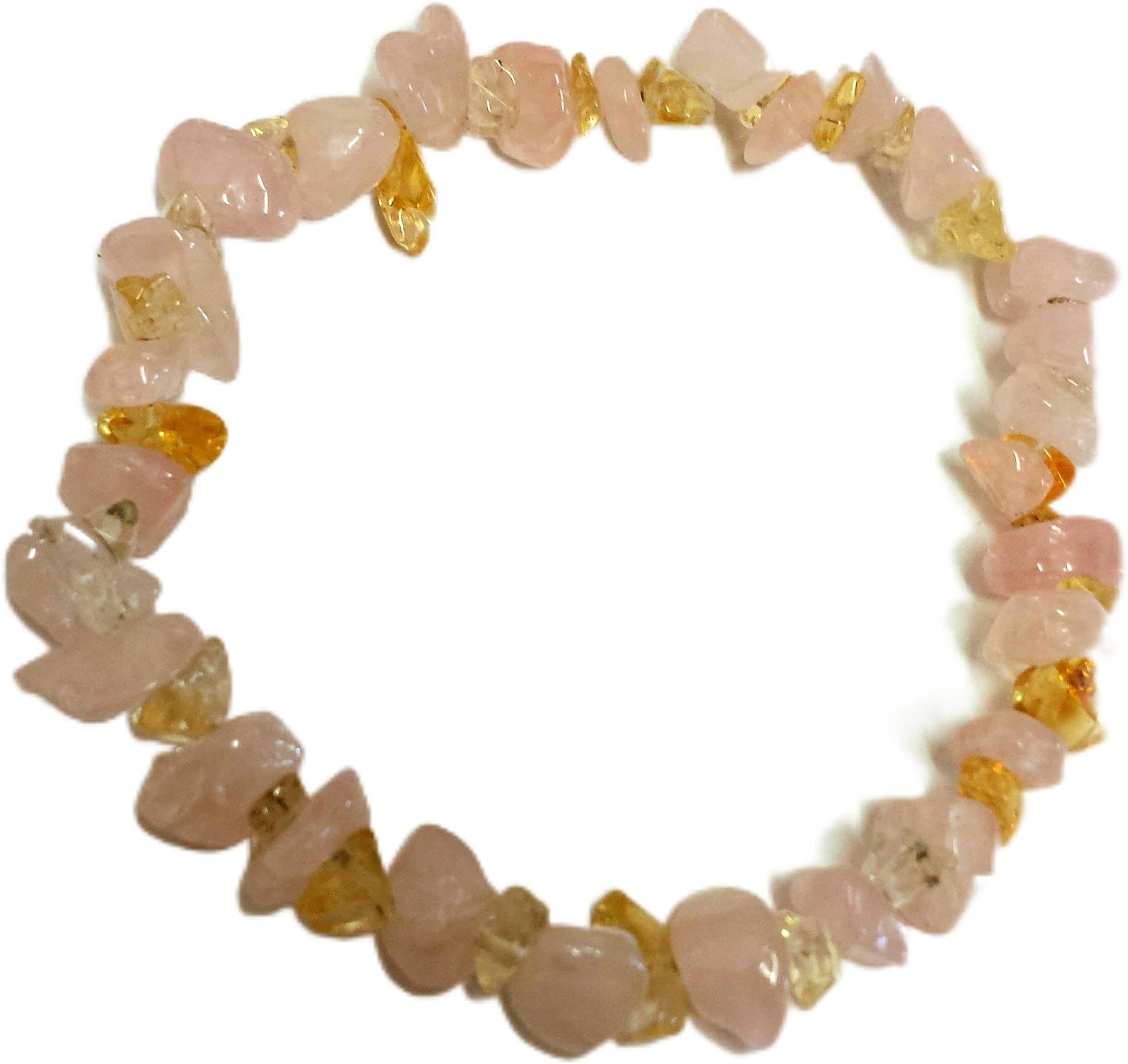 HAND-CRAFTED CITRINE & ROSE QUARTZ CRYSTAL HEALING CHIP BEAD BRACELET + FREE CITRINE TUMBLESTONE