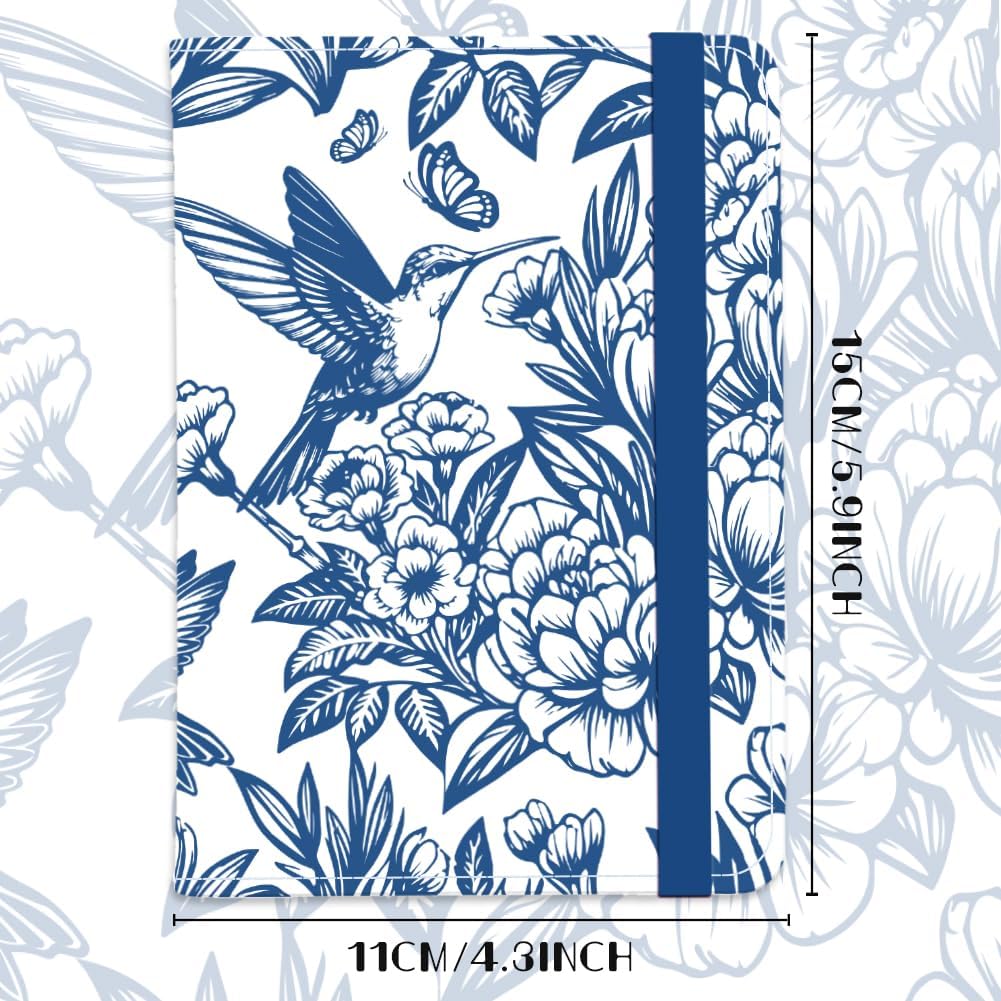 Passport Holder with Artistic Blue Bird and Flower Scene Secure PU Leather Travel Wallet decorative Passport Cover for Women Travelers 5.9 x 4.3 Inches