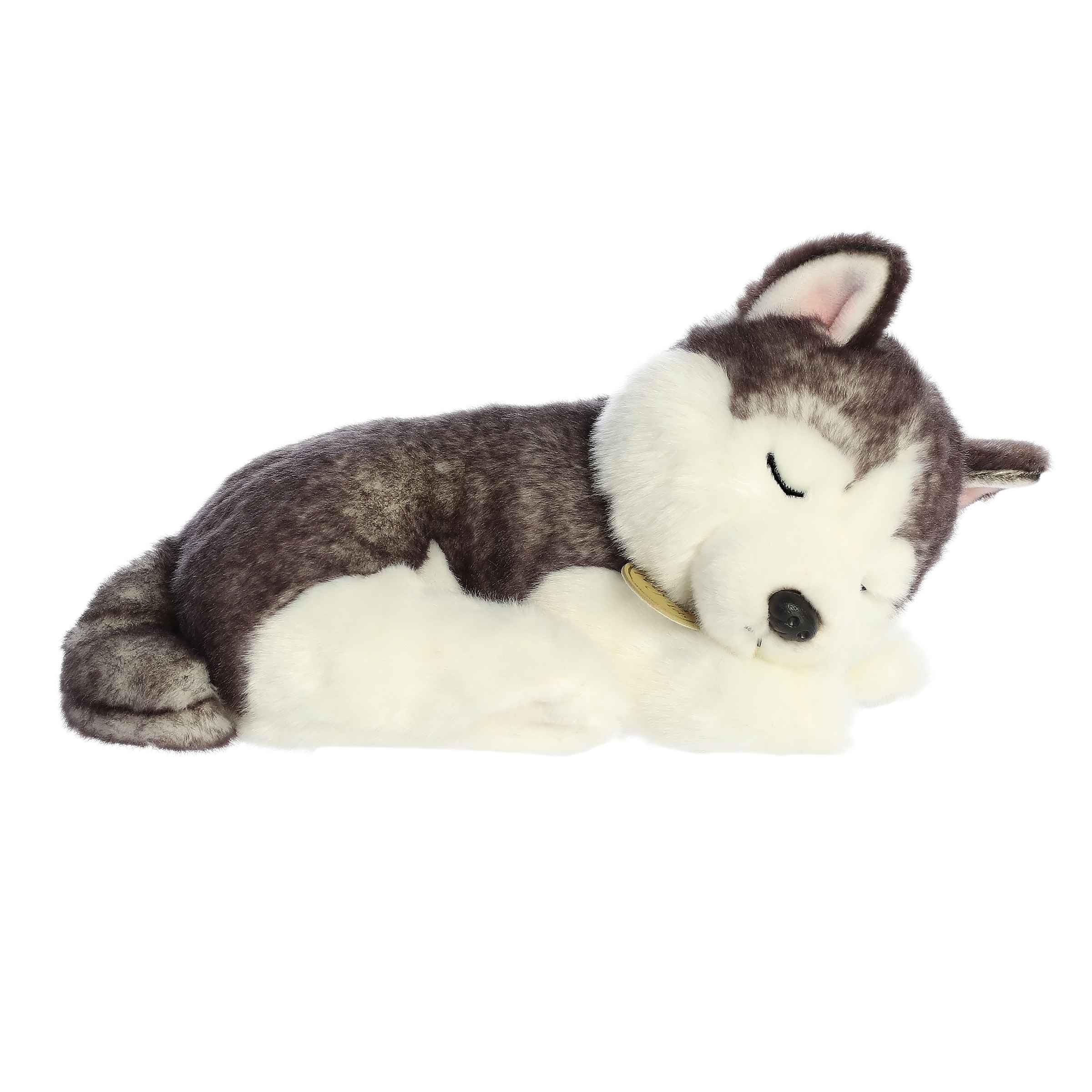 Aurora Adorable Miyoni Tots Sleepy Husky Pup Stuffed Animal - Lifelike Details Make a Cherished Companion - Perfect for Decorating Bedrooms or Classrooms - Gray 10 Inches