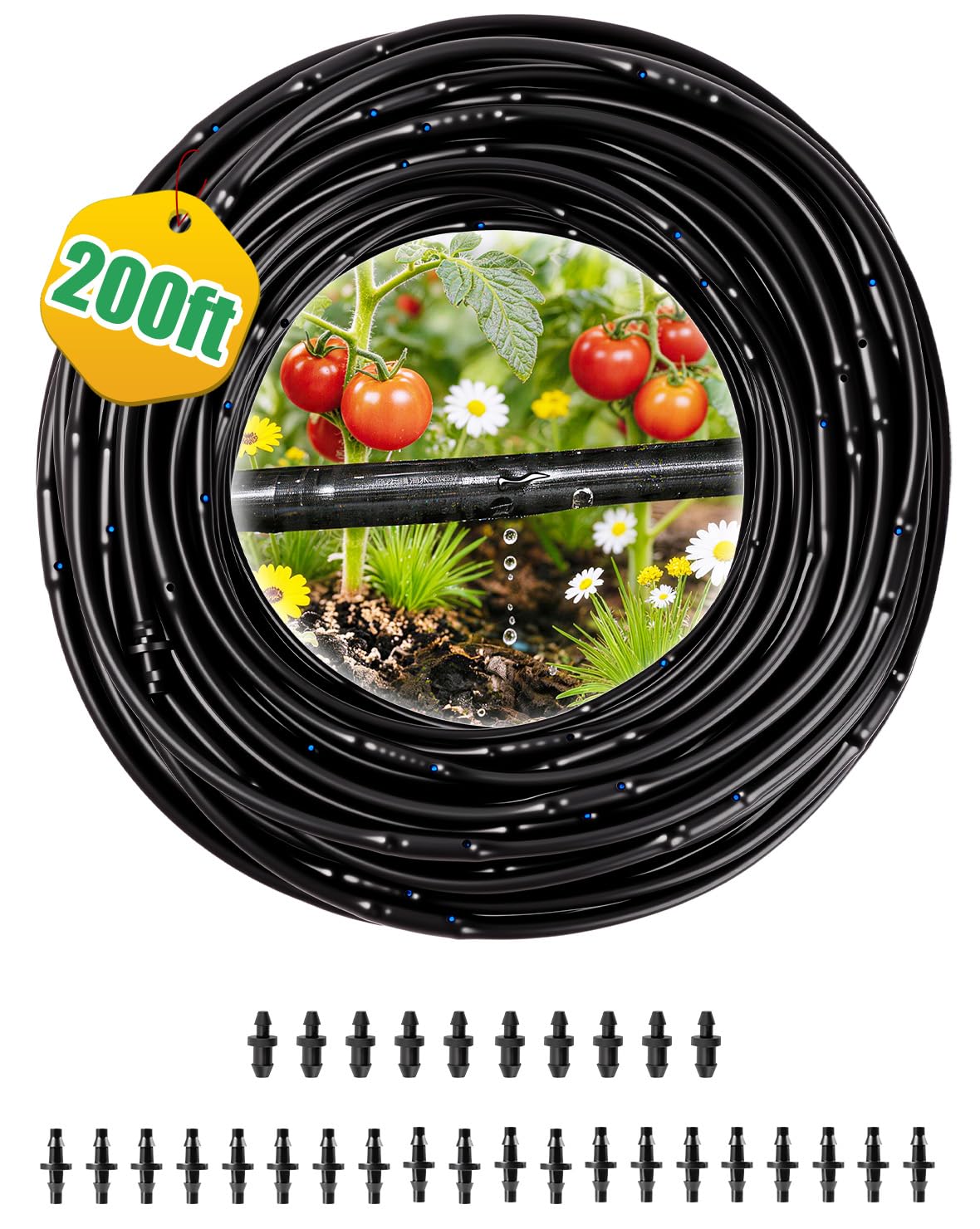 1/4" Drip Irrigation Tubing 200 FT Roll – Drip Line Irrigation Tubing with Built-in Emitters, Flexible Irrigation Hose for Garden Watering System, 1/4 Irrigation Tubing Water Line