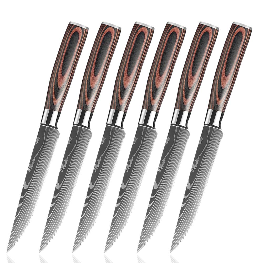 Buy XT XITUO Steak Knives Set of 6 Piece Damascus Patterned Stainless