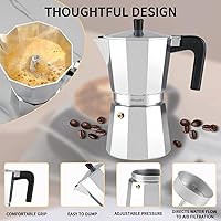 Vista 5 de Mongdio Cafetera de café expreso para estufa, cafetera cubana para estufa, olla italiana greca moca, 6 tazas de expreso, 10 onzas, color plateado