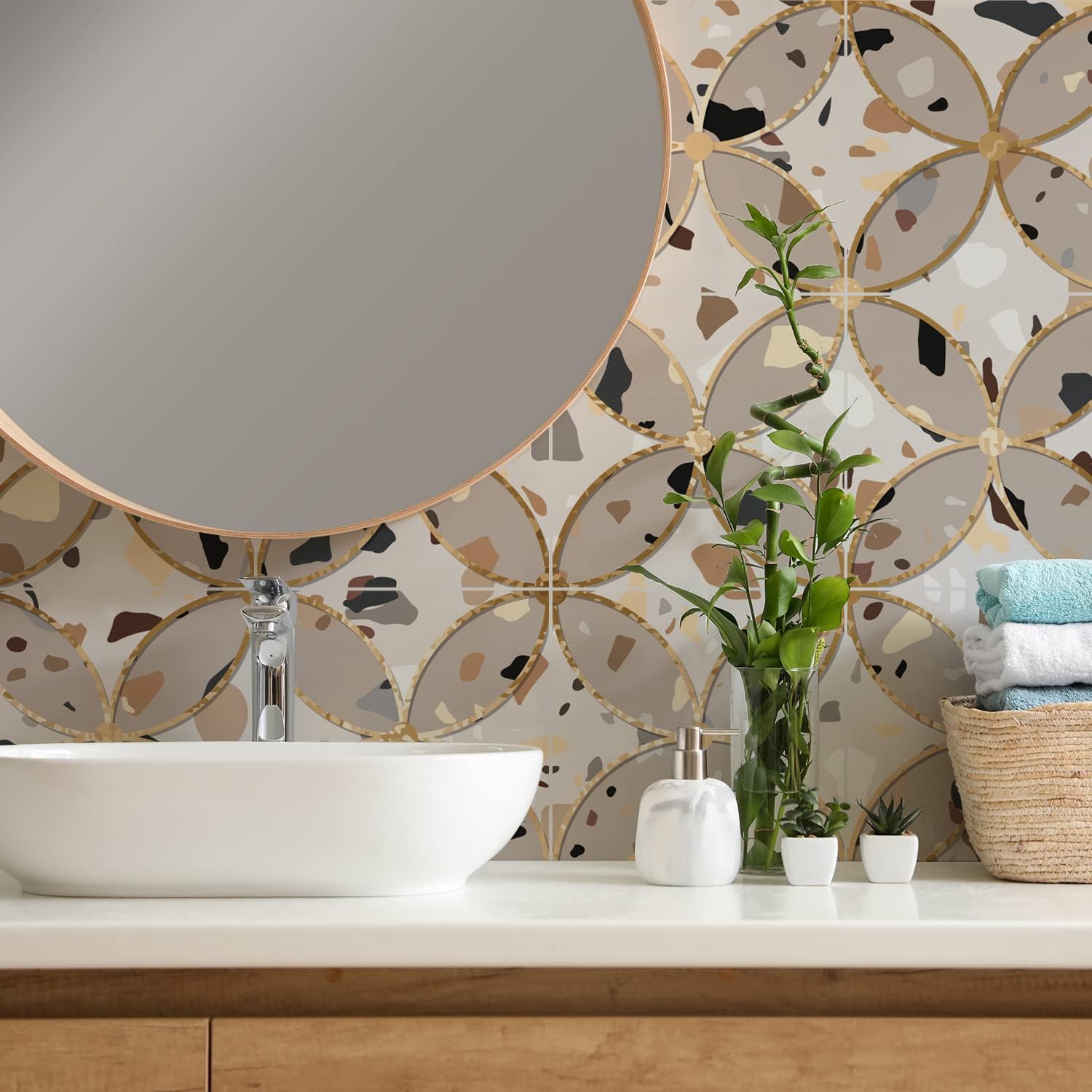 12Pcs Matte Wall Tile Sticker Transfer Peel and Stick, Self-Adhesive Vinyl Backsplsh Tile Decals, Non-Slip PVC Floor Sticker for Kitchen Bathroom, 20x20CM/8x8Inch, Marble Effect 033
