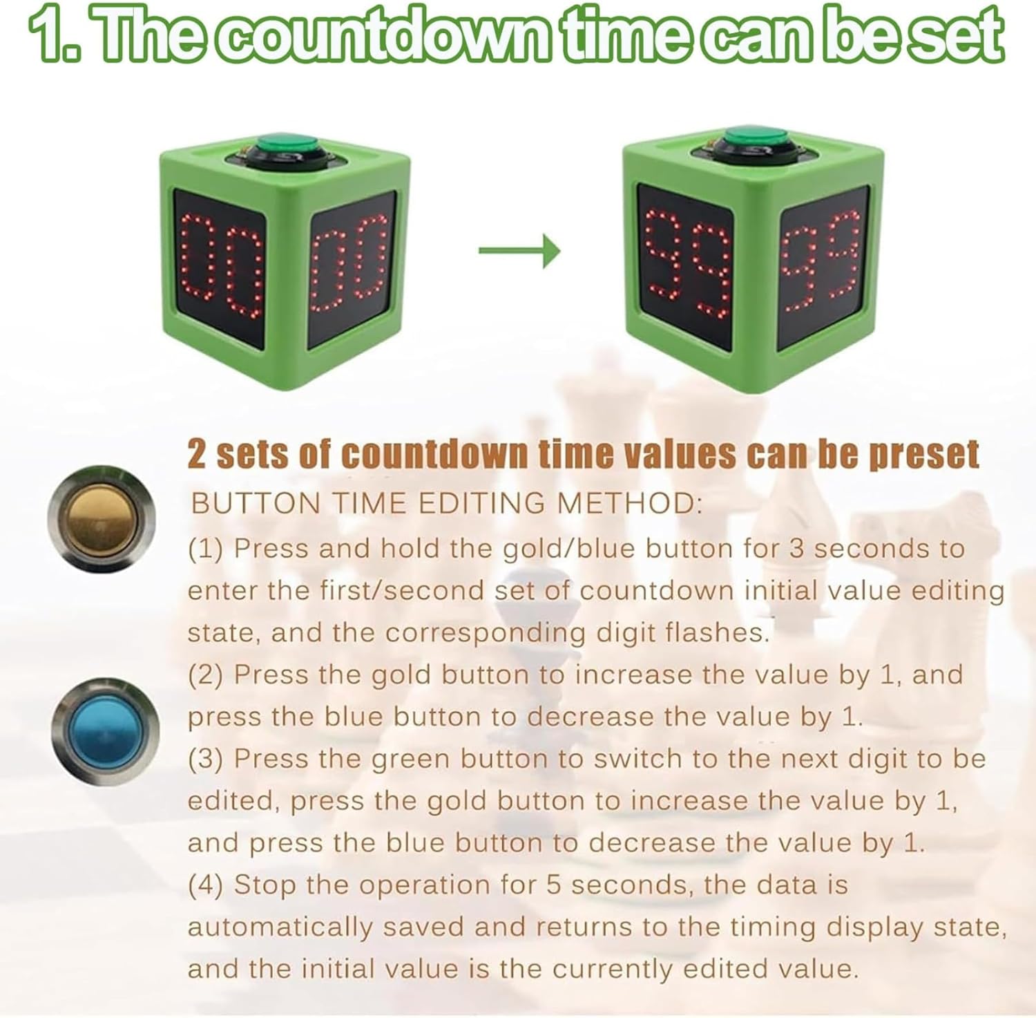 Poker Shot Clock, Digital Cube Countdown Timer with 1.4in Display, 4-Sided Screen, Adjustable Brightness, Easy to Use for Poker, Chess and Table Games (White)