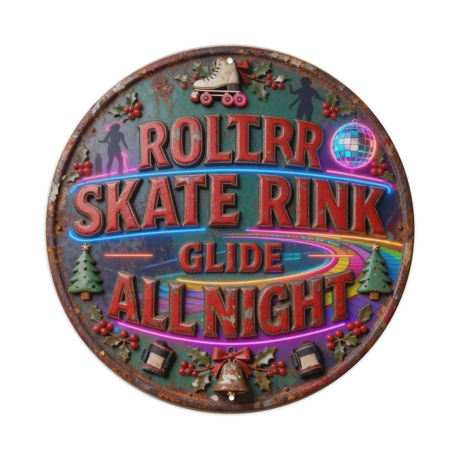 ROLLER SKATE RINK GLIDE ALL NIGHT Metal Tin Sign Plaque