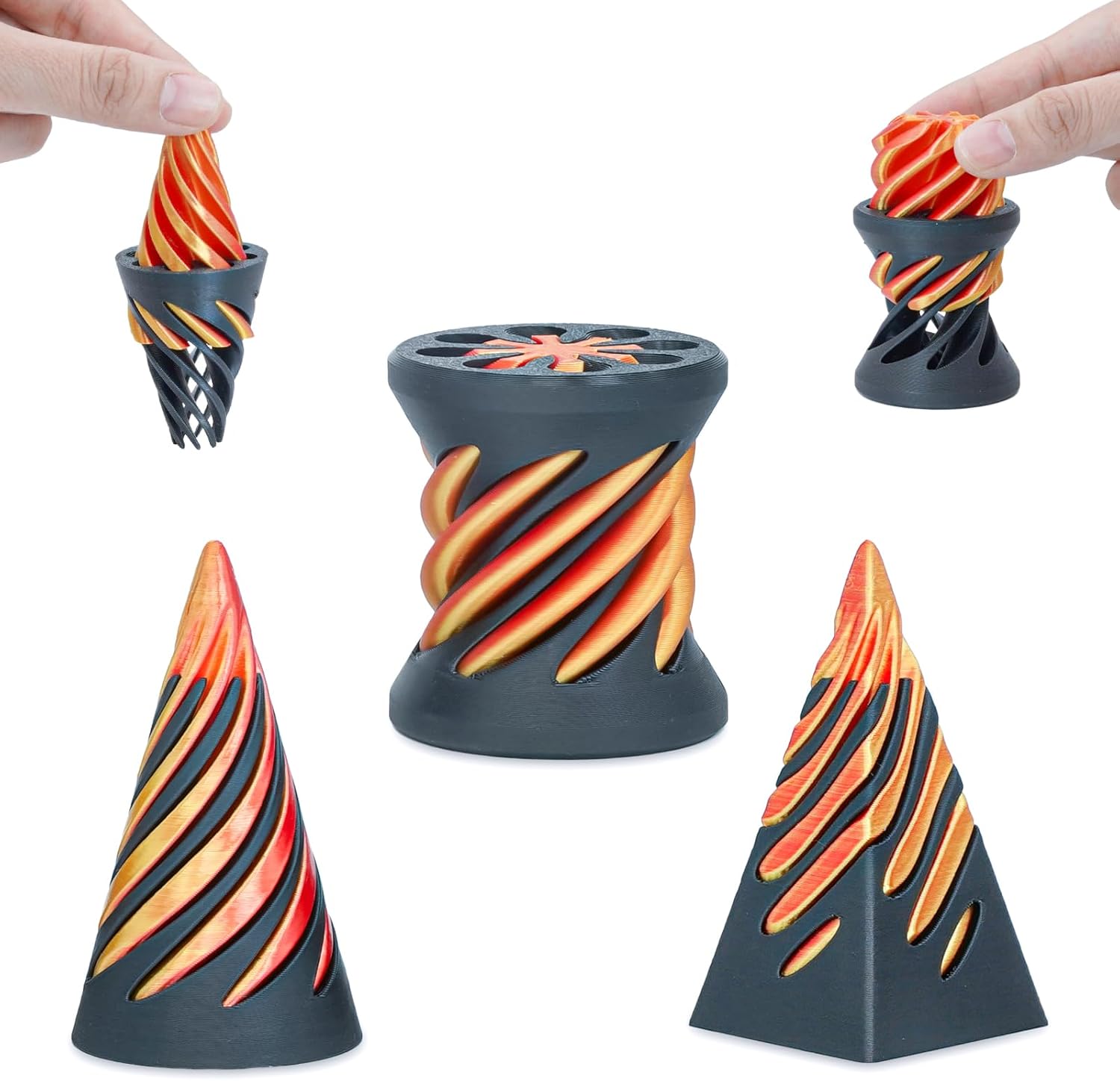 3 Packs Impossible Spiral Cone Fidget Toys,3D Printed Pyramid Passthrough Sculpture,Mini Sensory Toy for Stress Relief Anxiety,Stocking Stuffers for Adults & Kids Gifts (Blue Black)
