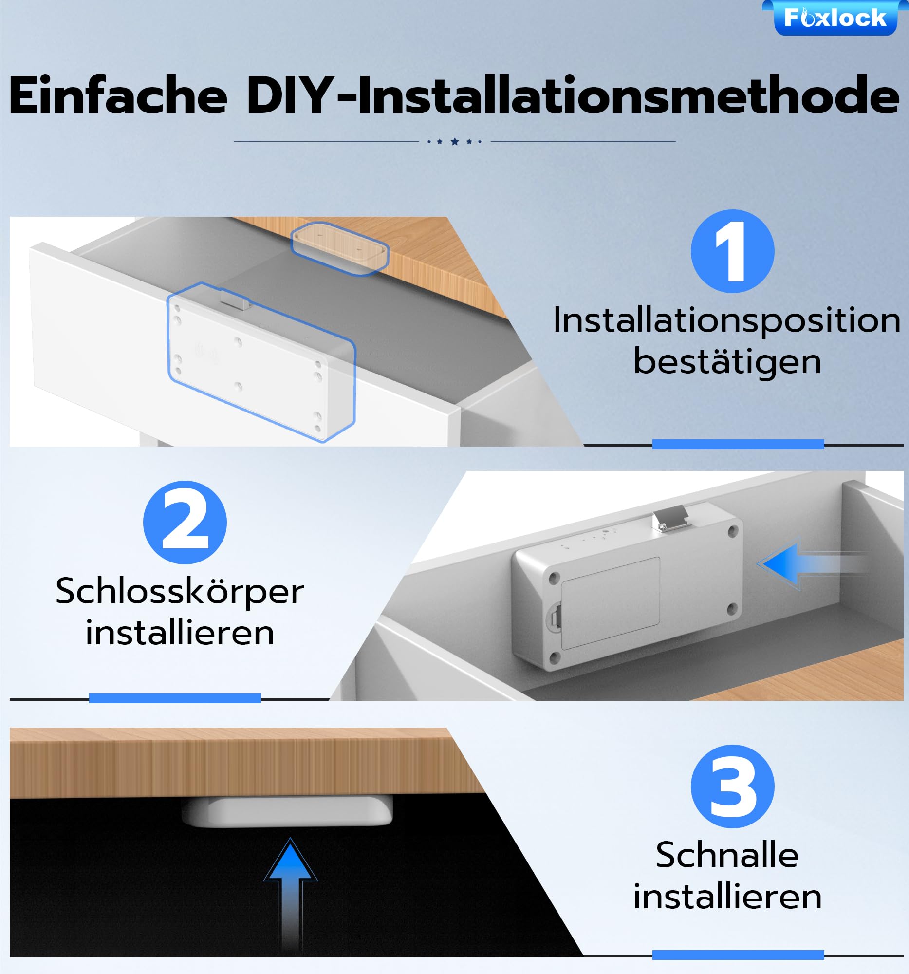 Smart Schubladenschloss, Foxlock Elektronisches Schrankschloss mit APP, NFC, Megnetische Kindersicherung Schrankschloss für Schrank Schublade Kasten Schließfächer Briefkasten usw-Schwarz (Weiß)
