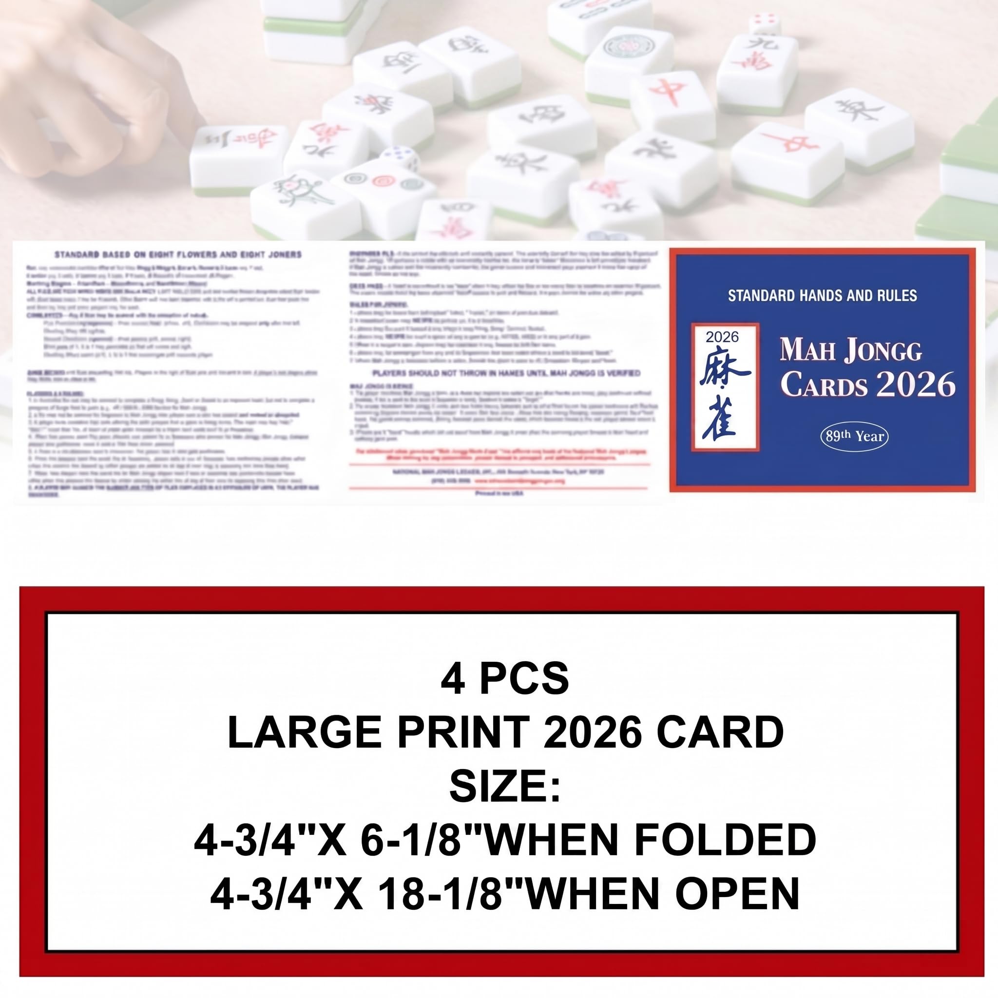 2025 Mah Jong Cards Office Revision, Large Print American Mahjong Card, Official Hands and Rules for American Mahjong, Easy-to-Read Guide Set for Beginners & Seniors, 4 PCS — view 3