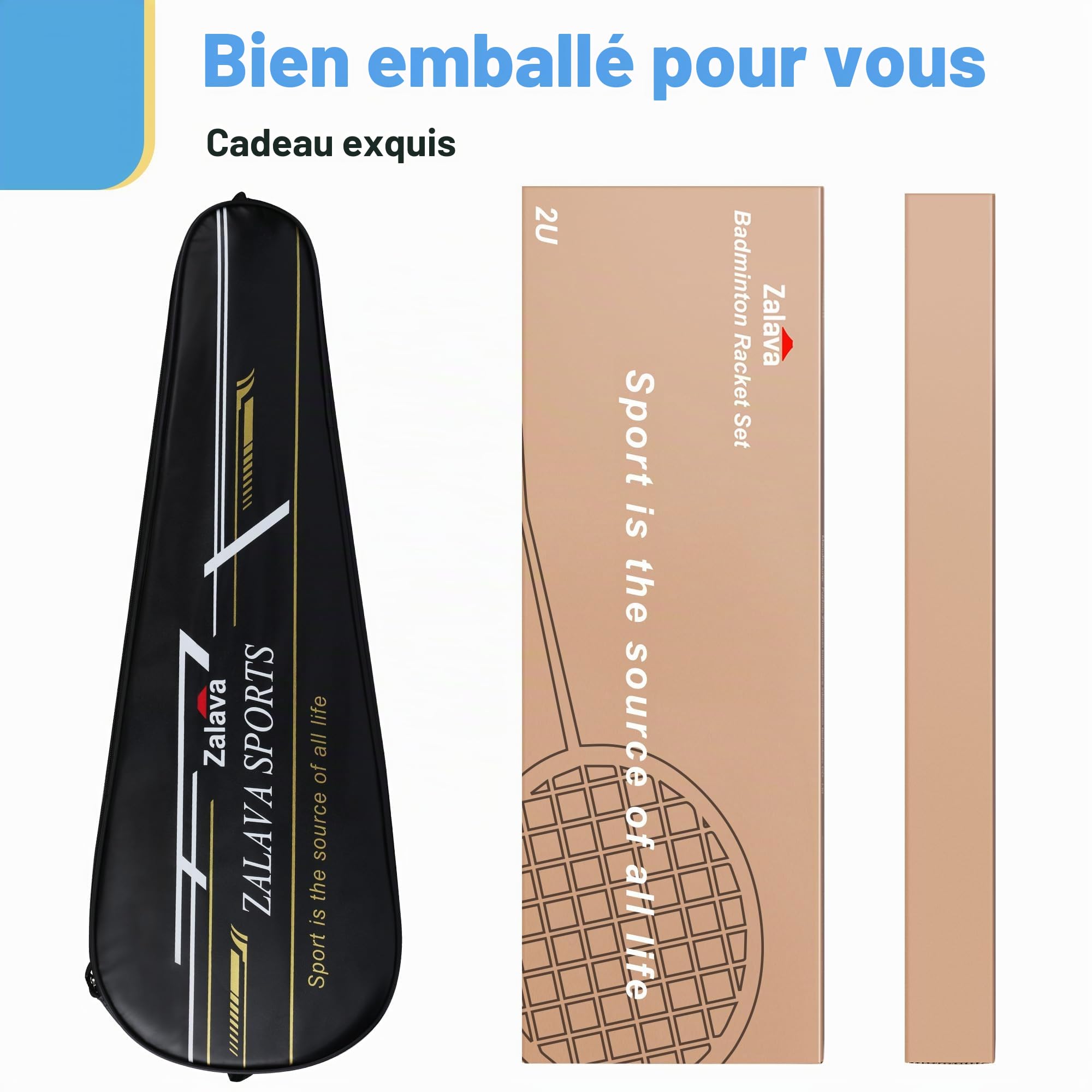Ensemble de Badminton, 1 Paire de Raquettes de Badminton 2U avec Sac de Rangement, 3 Volants et 2 Bandes de Poignée, Sets de Raquettes Légères pour L’entraînement et Le Divertissement