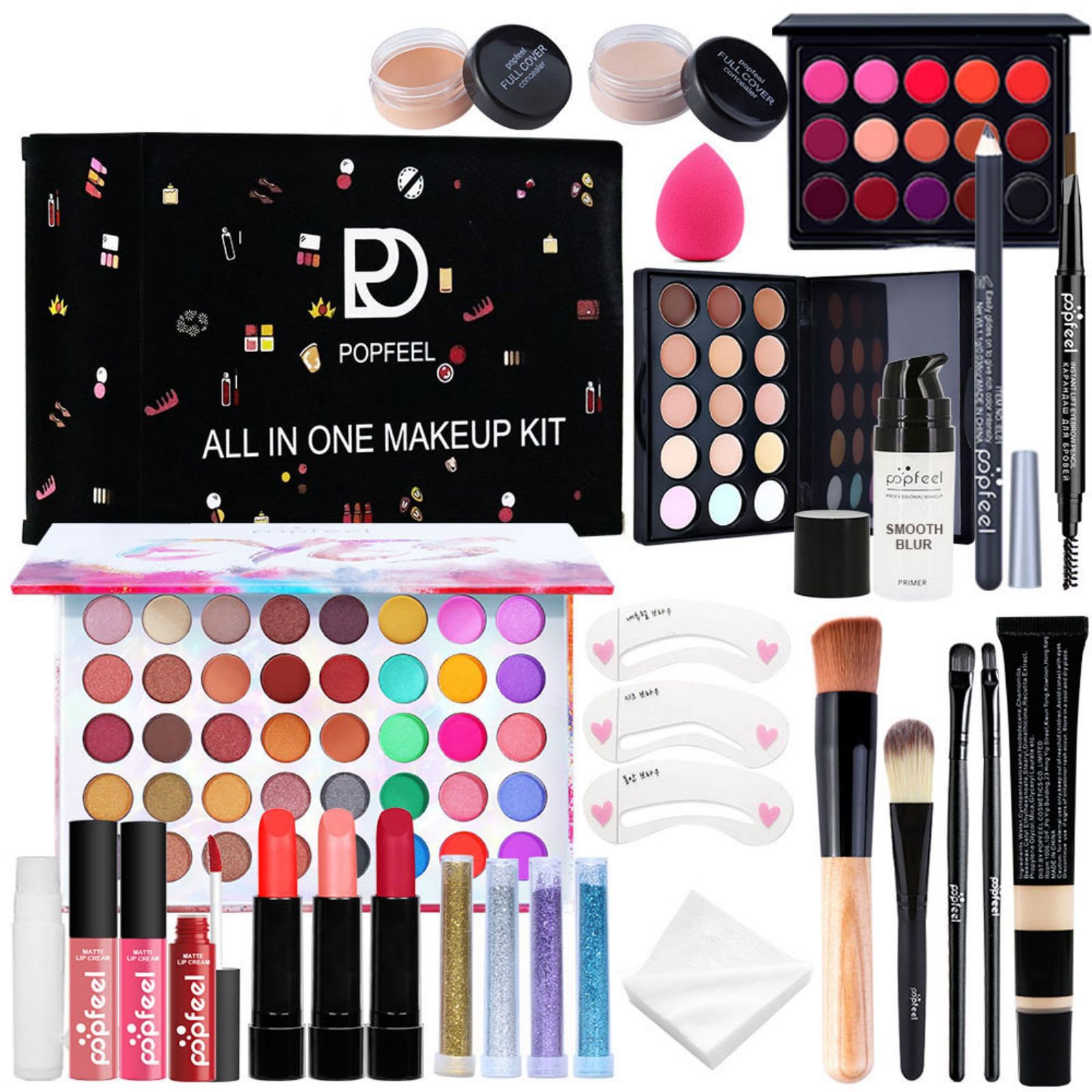 JasCherry 27Pcs Makeup Kit Complete Cosmetic Makeup Palette Set Beauty Makeup Kit - Ideal Cosmetic Gift for Lips and Face - BOX04C