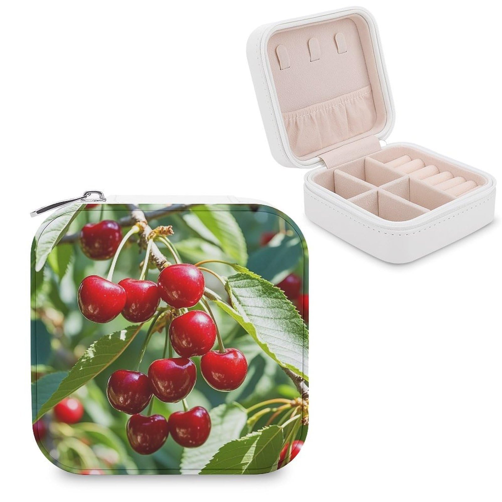 LZQPOEAS Cherry Jewelry Box Mini Jewelry Travel Case Trendy Stuff Ring Box Custom PU Leather Jewelry Boxes Portable Jewelry Case Earring Storage Organizer for Girls Women