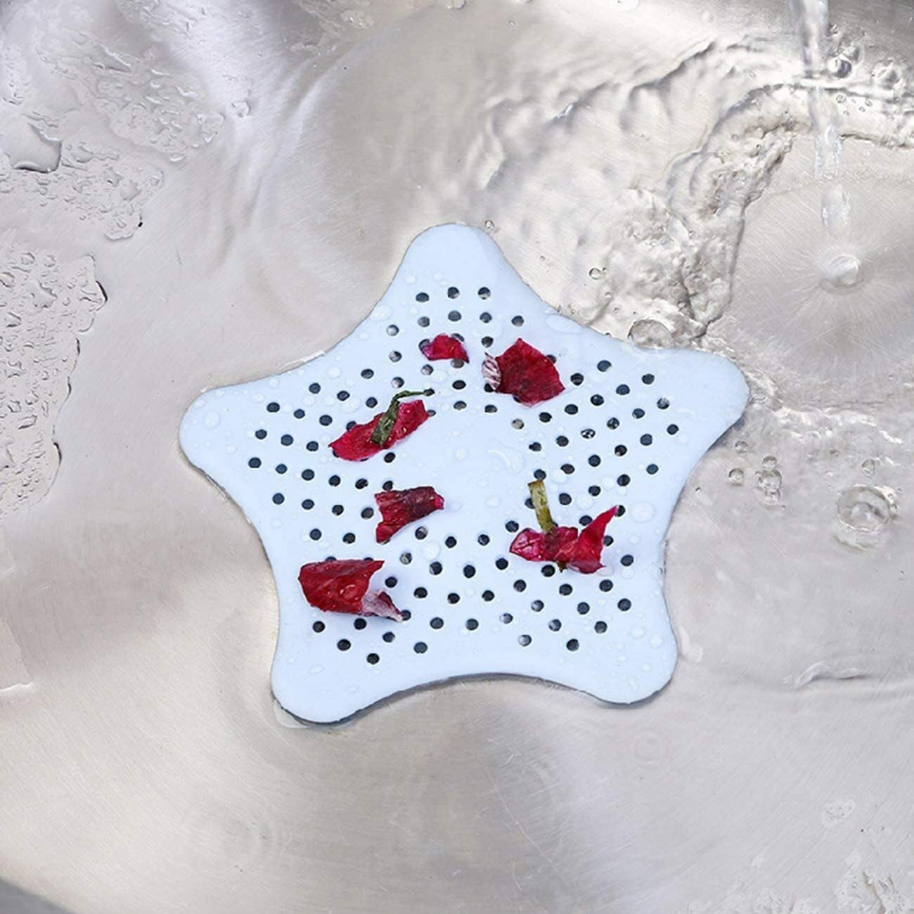 3 filtri di drenaggio in silicone a stella marina, filtro per capelli anti-intasamento, per bagno e cucina, filtro di scarico per doccia, vasca da bagno, lavello e cucina (bianco, nero, blu
