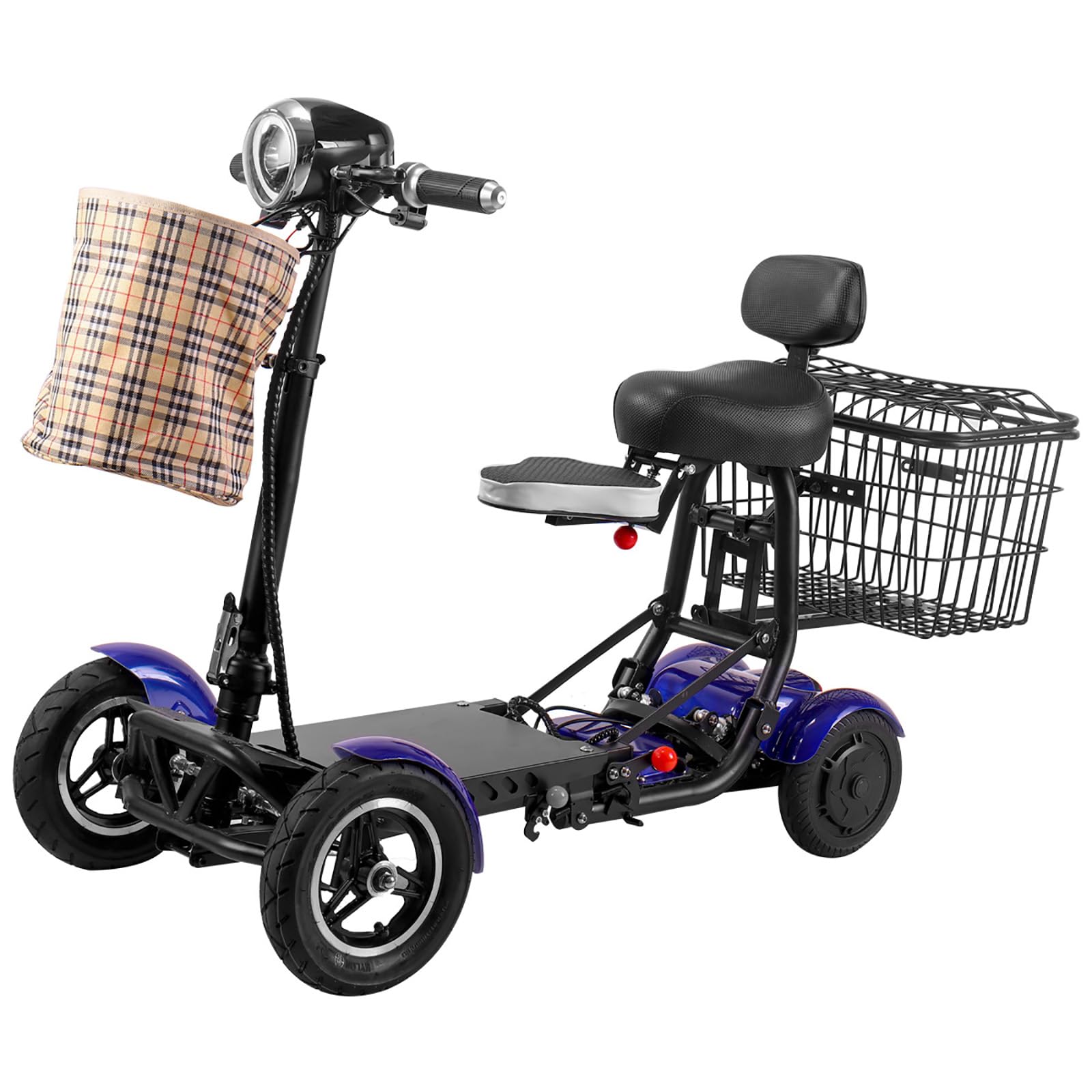 Electric Mobility Scooter Folding 4-Wheel Design Double Baskets Disc Brakes Ideal for Adults Seniors Outdoor Travel Long Range