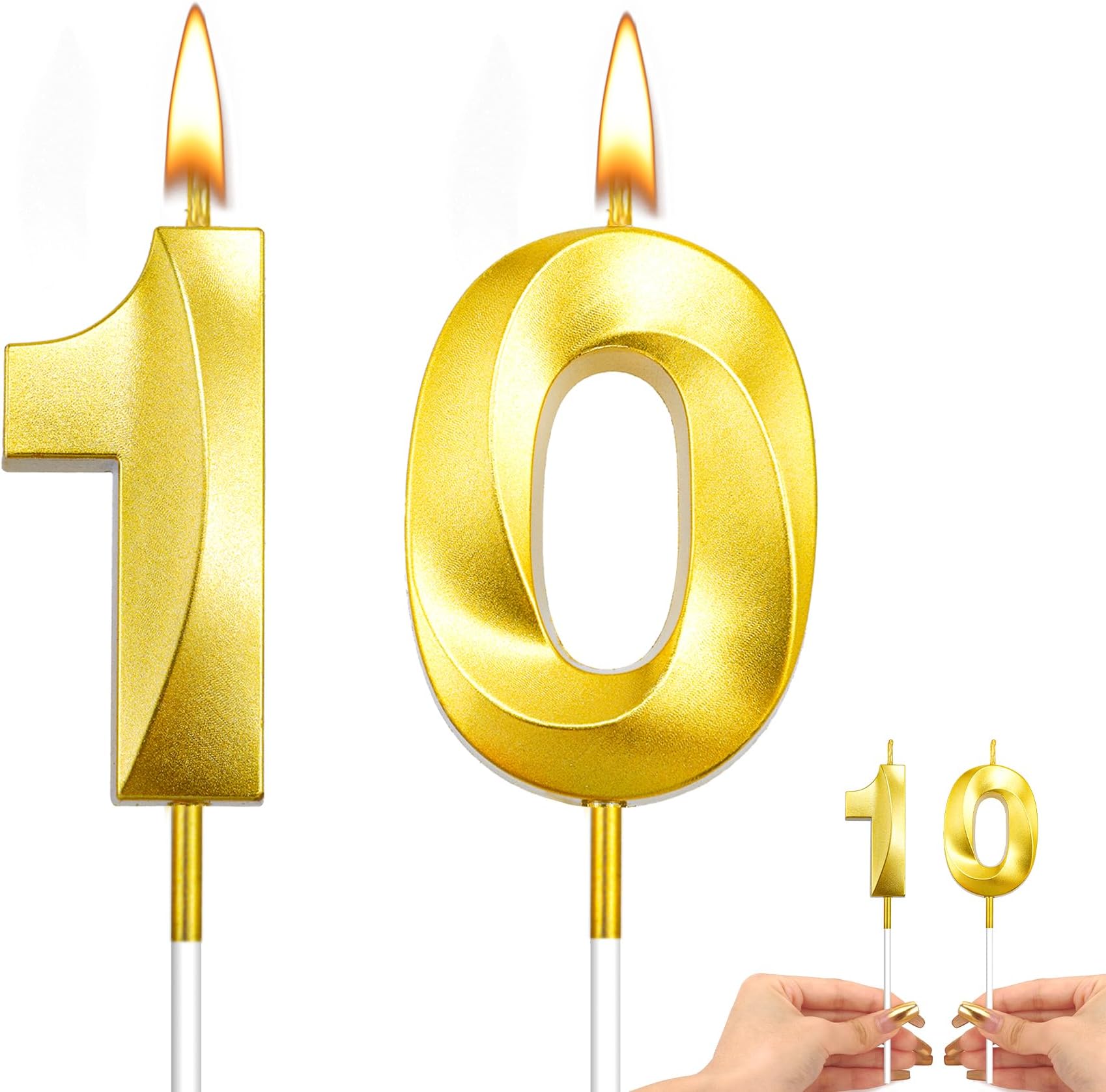 Gold Number 12 Birthday Candles - 3D Cake Topper Decorations For Anniversary Celebration