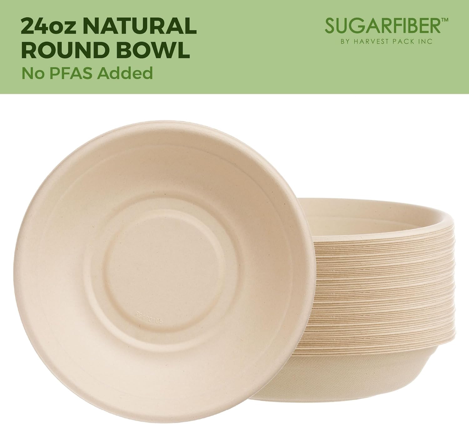 [500 COUNT]Harvest Pack PFAS FREE 24oz Compostable Bowls, Round Soup Paper Bowls Heavy-Duty Eco-Friendly Disposable Bagasse Bowl, sugarcane made plant fibers for Meal Prep