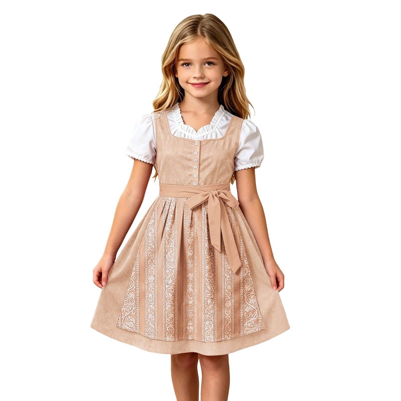 Girls Oktoberfest Costume Bavarian Beer Festival Dirndl Dress with Apron — image 1