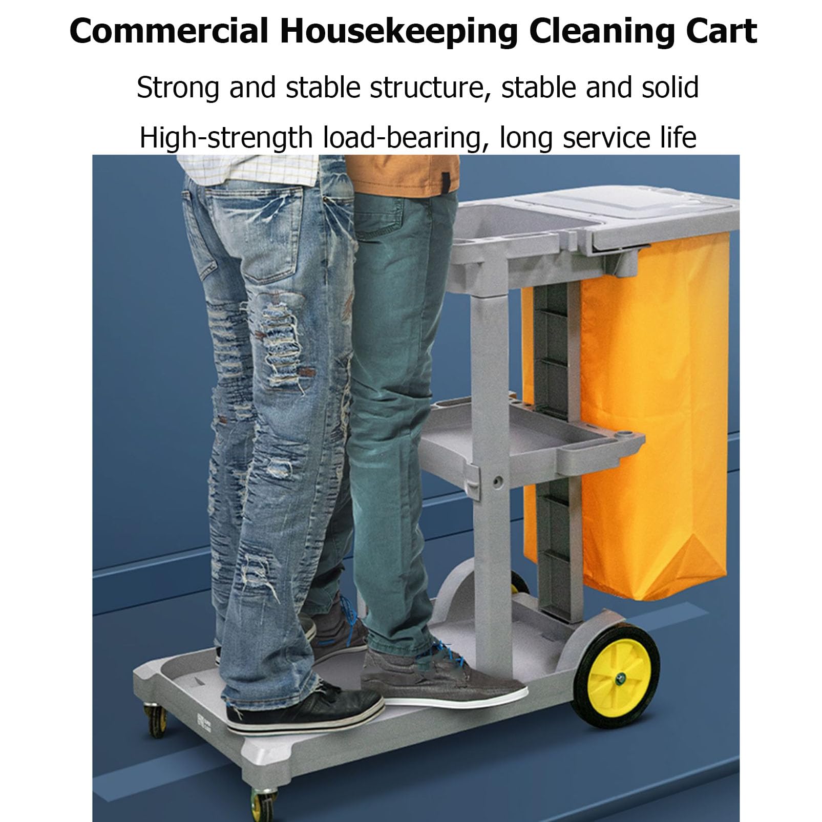 Carrito de limpieza, carrito de limpieza resistente con ruedas, carrito organizador de suministros de limpieza comercial para escuelas, hoteles, restaurantes y centros comerciales