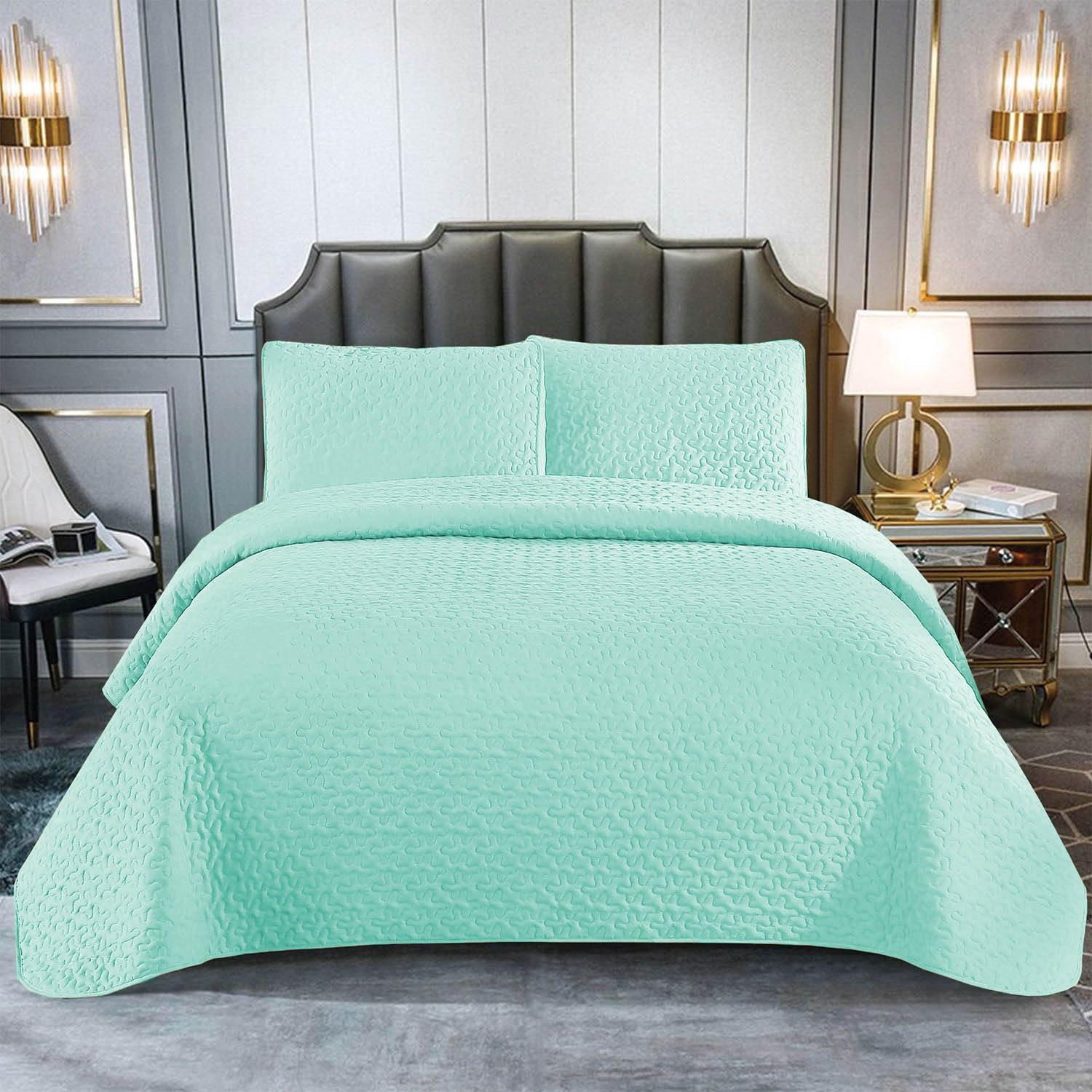 GREATOYAR Colcha para Primavera y Verano, Colcha Ligera Entretiempo, Polyester, Colchas Cubre Cama Fina Suave, Bicolor Reversible Liso, Colcha 220x260cm con 2 Fundas de Cojines 50x70cm, Color Verde