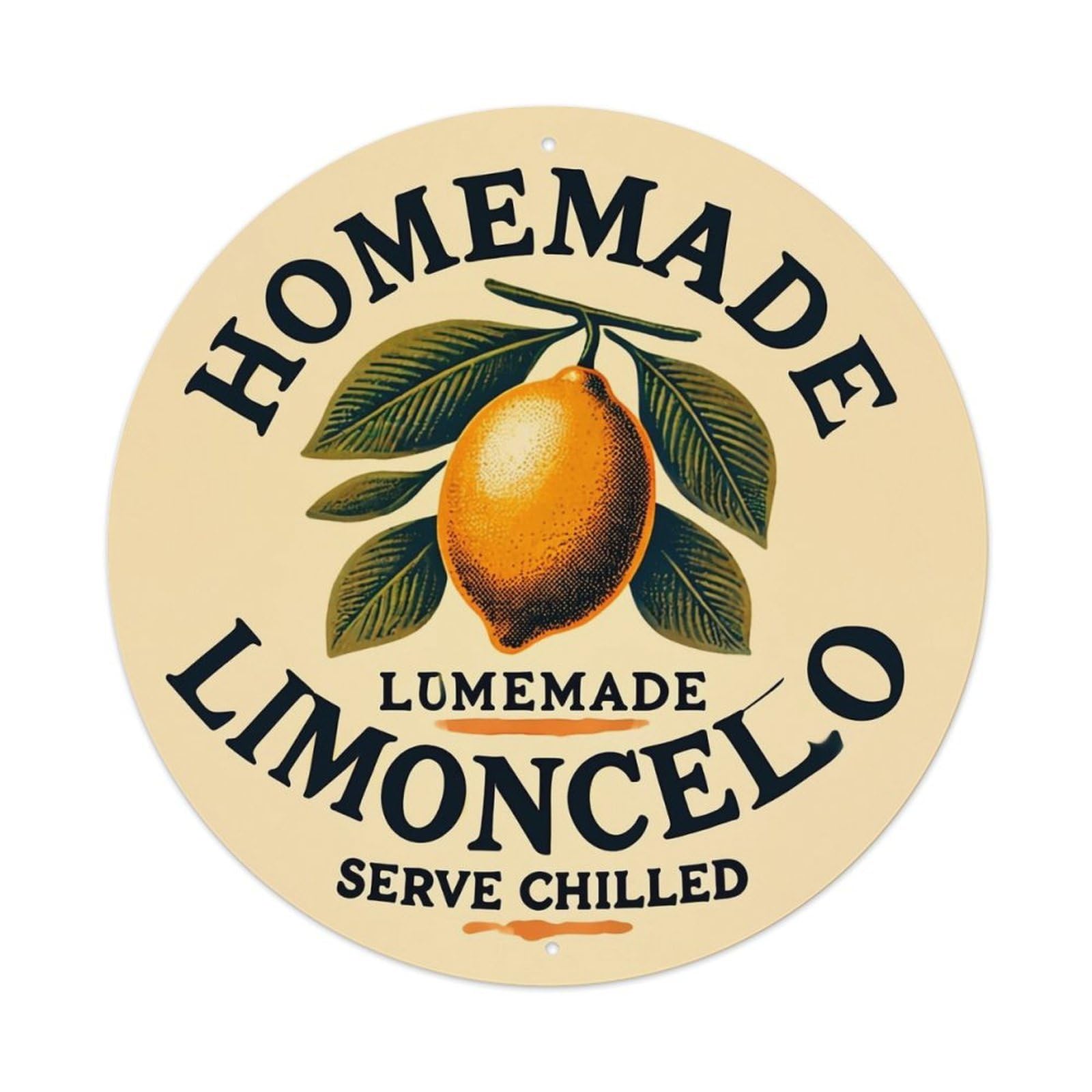 Homemade Limoncello Lemon Leaves Label Retro Metal Sign Round Tin Sign, Vintage Decor Art Poster for Bar, Home, Man Cave, Kitchen, Laundry Room Gift 8x8Inch