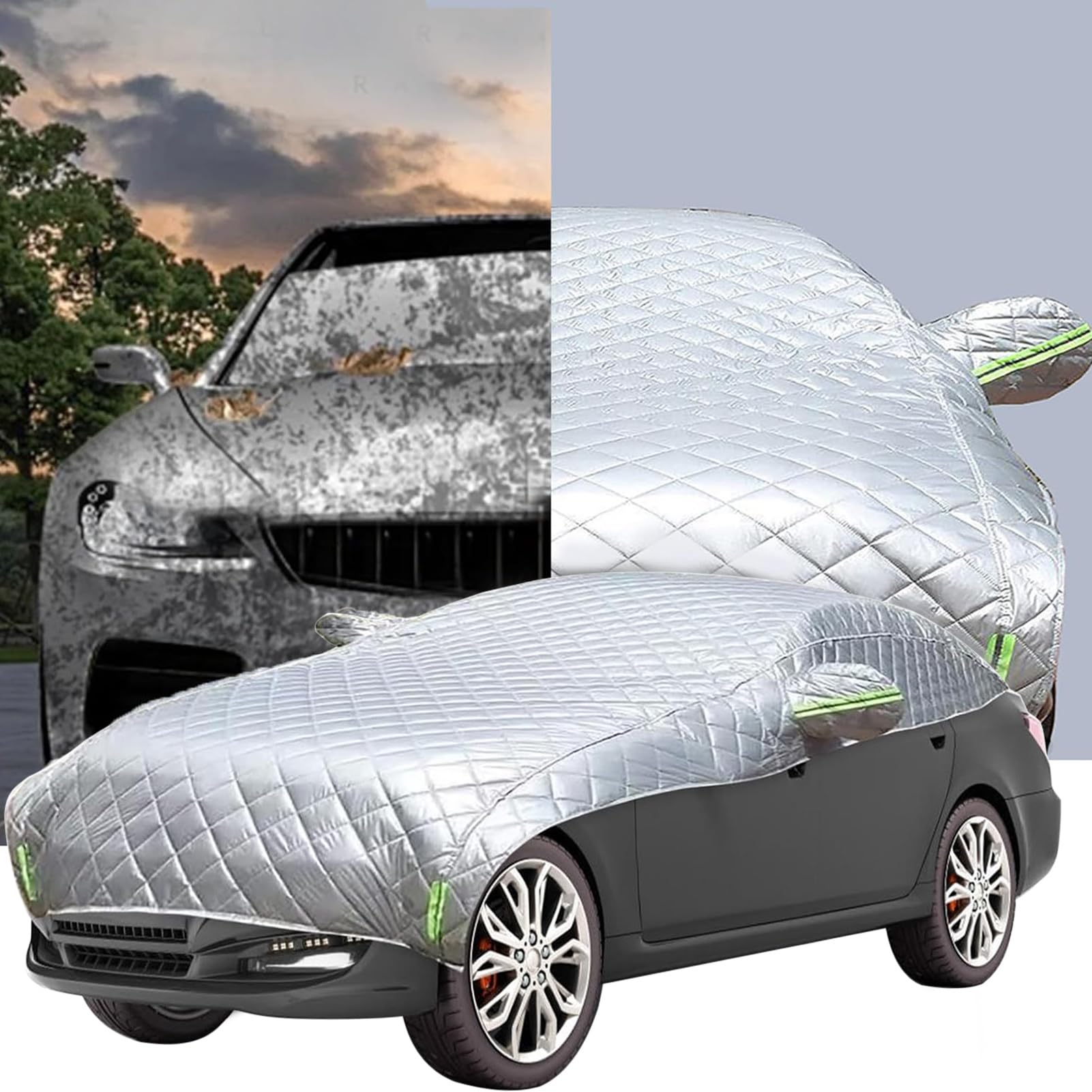 Hagelschutzplane Auto, Autoabdeckung Hagelschutz für SUV & Limousine, Hageldecke Auto mit reflektierenden Streifen, Windfeste Hagelschutzdecke (L)