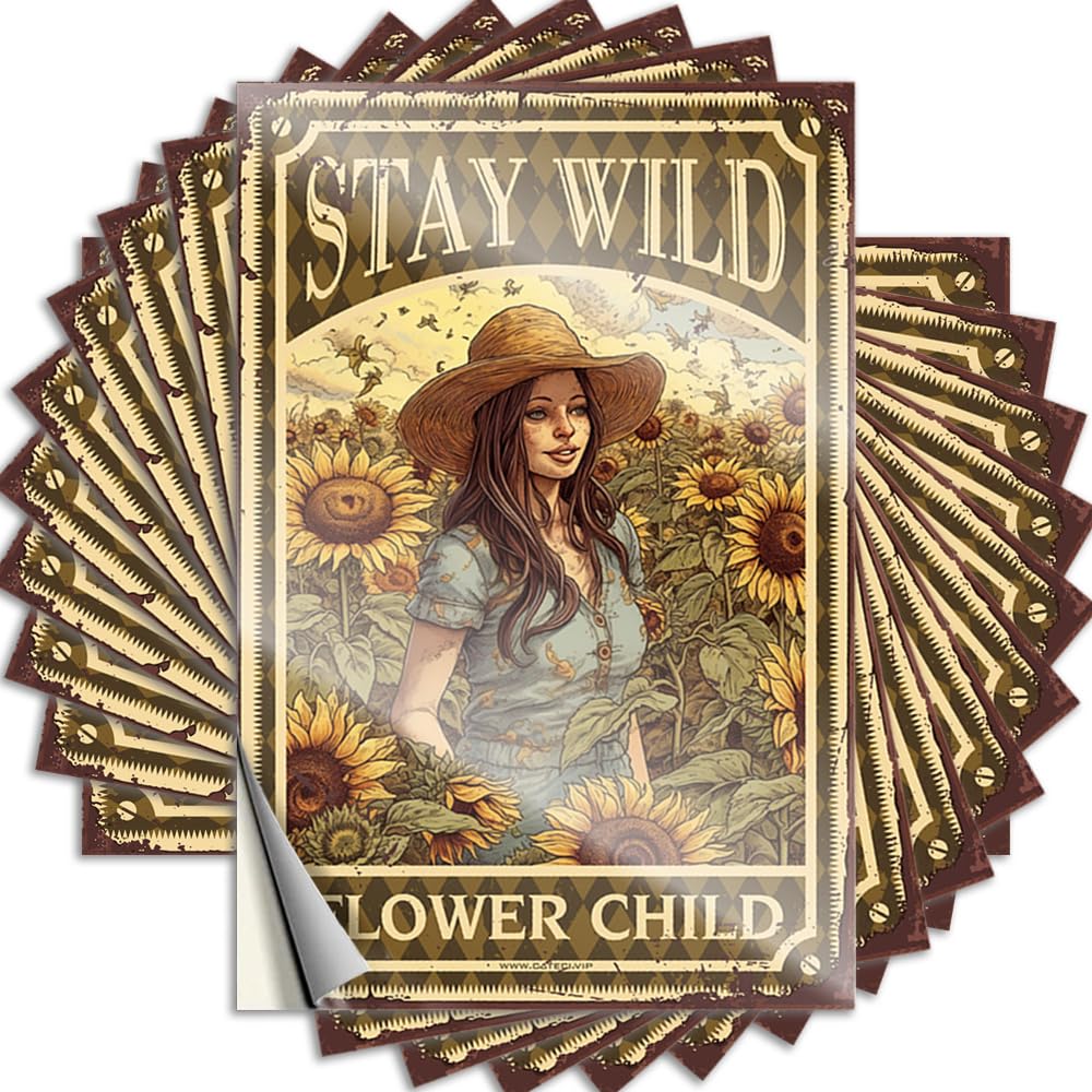 JNBT Funny For Man Cave Labels Coffee Laminated Teacher Appreciation Bulk - Stay Wild Flower Child/Custom Bumper Stickers Cars(12X18CM-6Pcs)